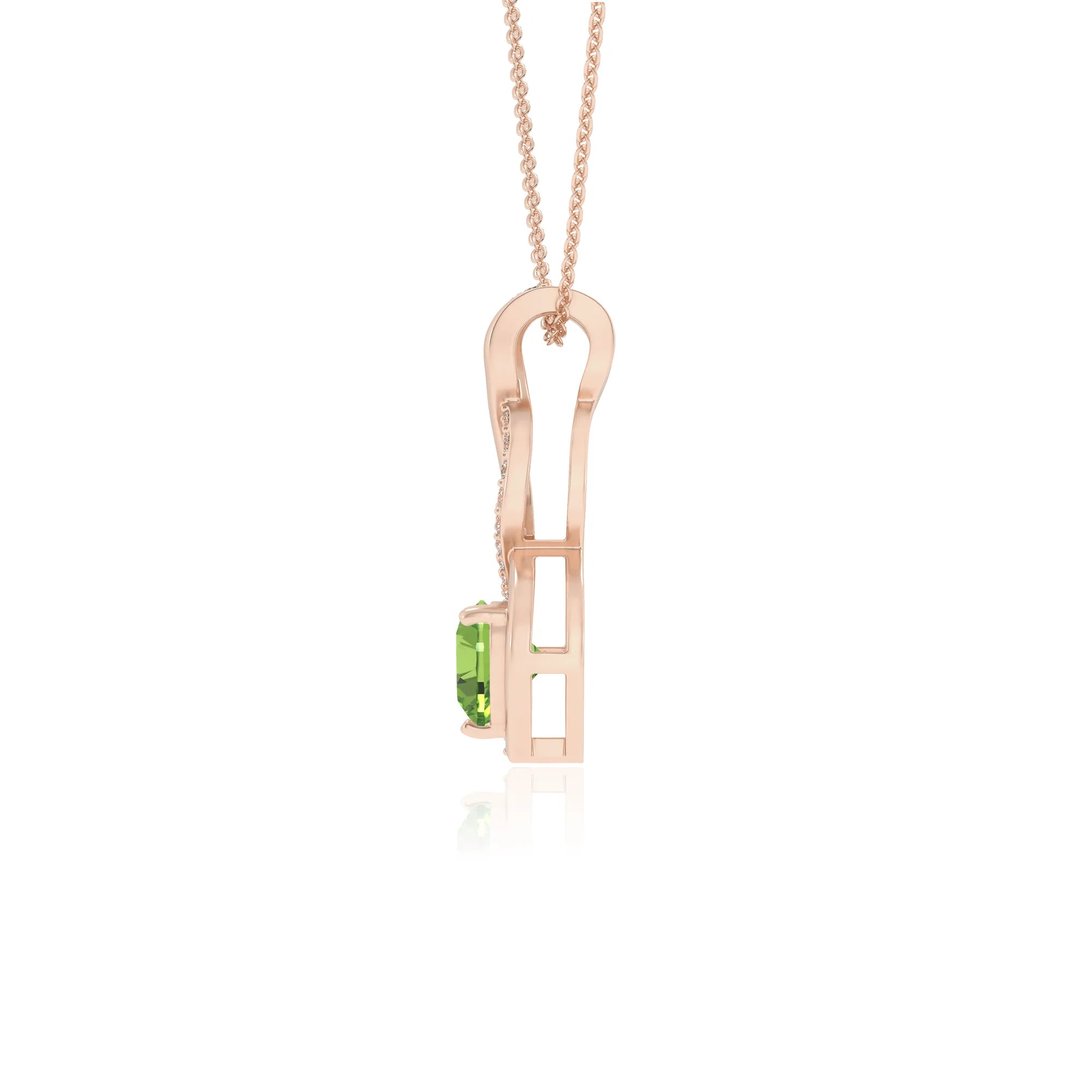 natural peridot heart infinity necklaces in rose gold