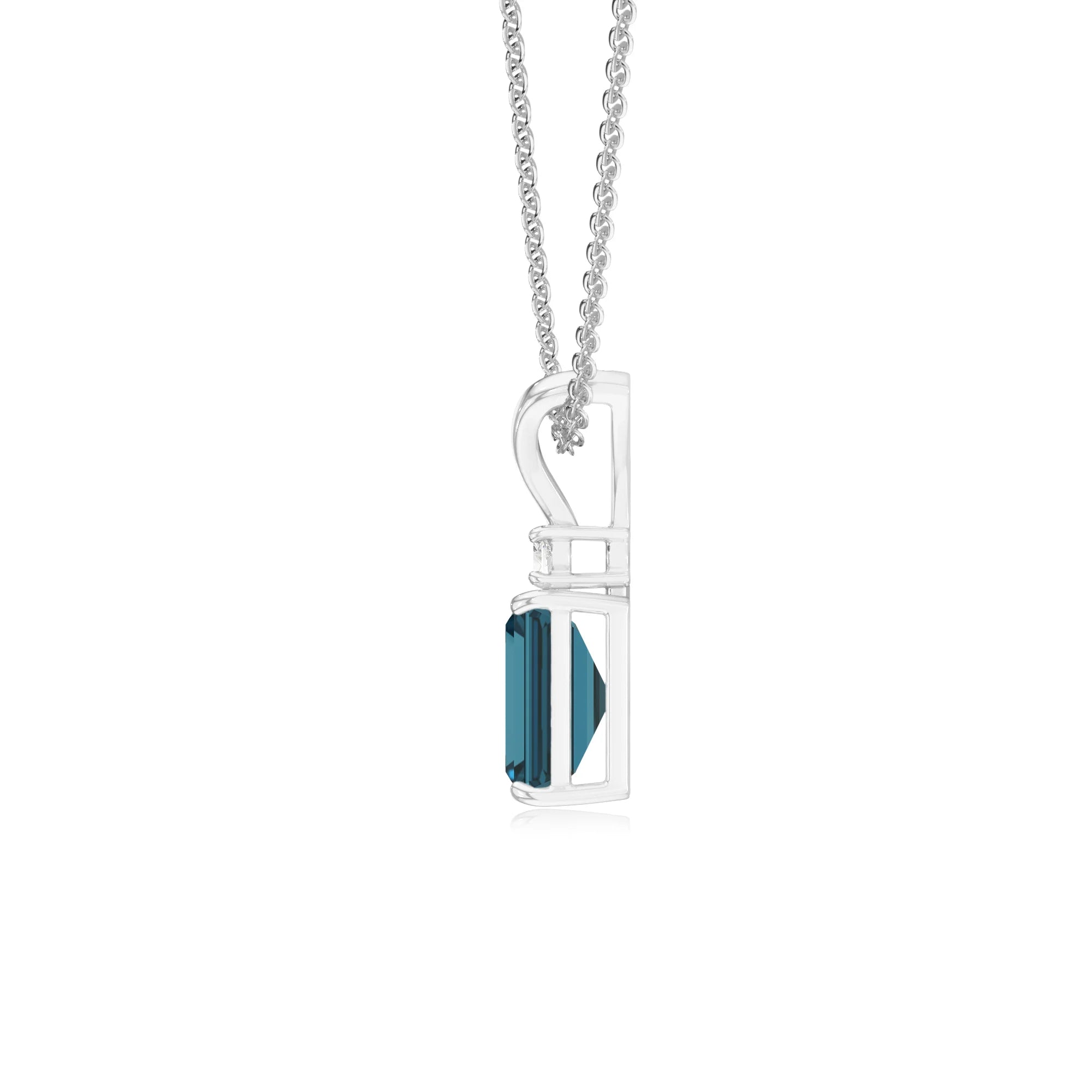 natural london-blue-topaz emerald cut solitaire v-bale necklaces in sterling silver