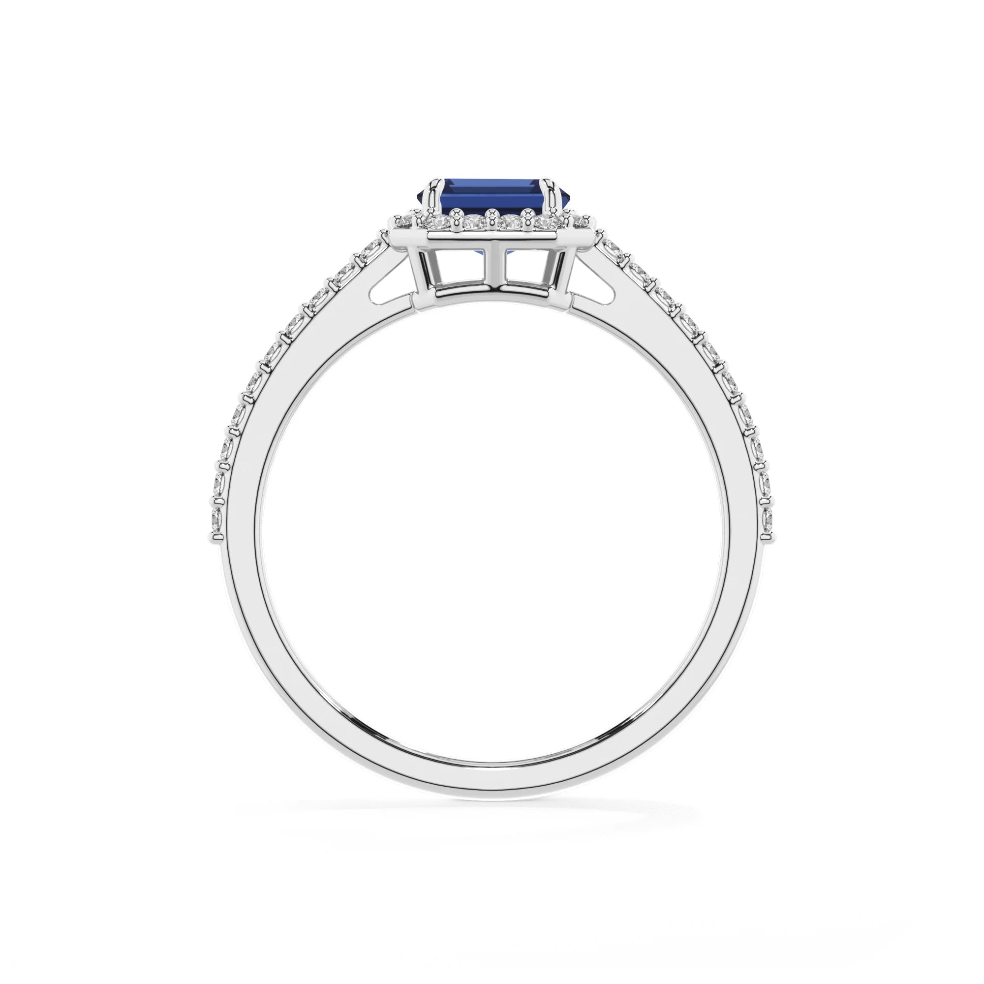lab grown blue-sapphire emerald cut solitaire rings in white gold
