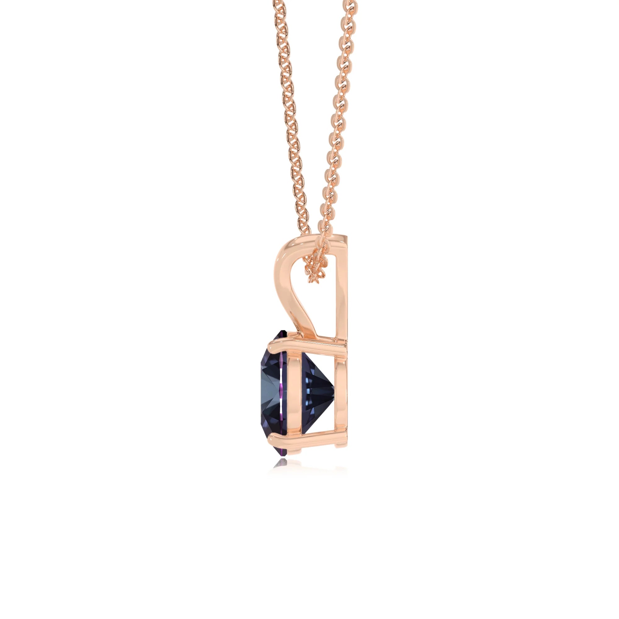 lab grown alexandrite round solitaire v-bale necklaces in rose gold