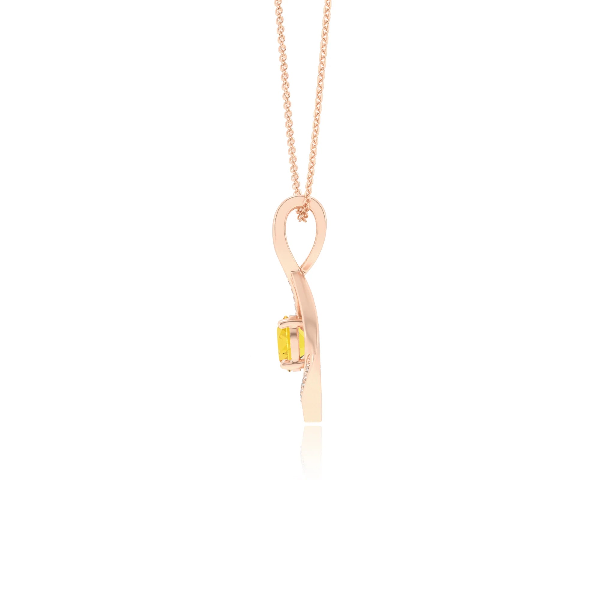 lab grown yellow-sapphire round solitaire necklaces in rose gold