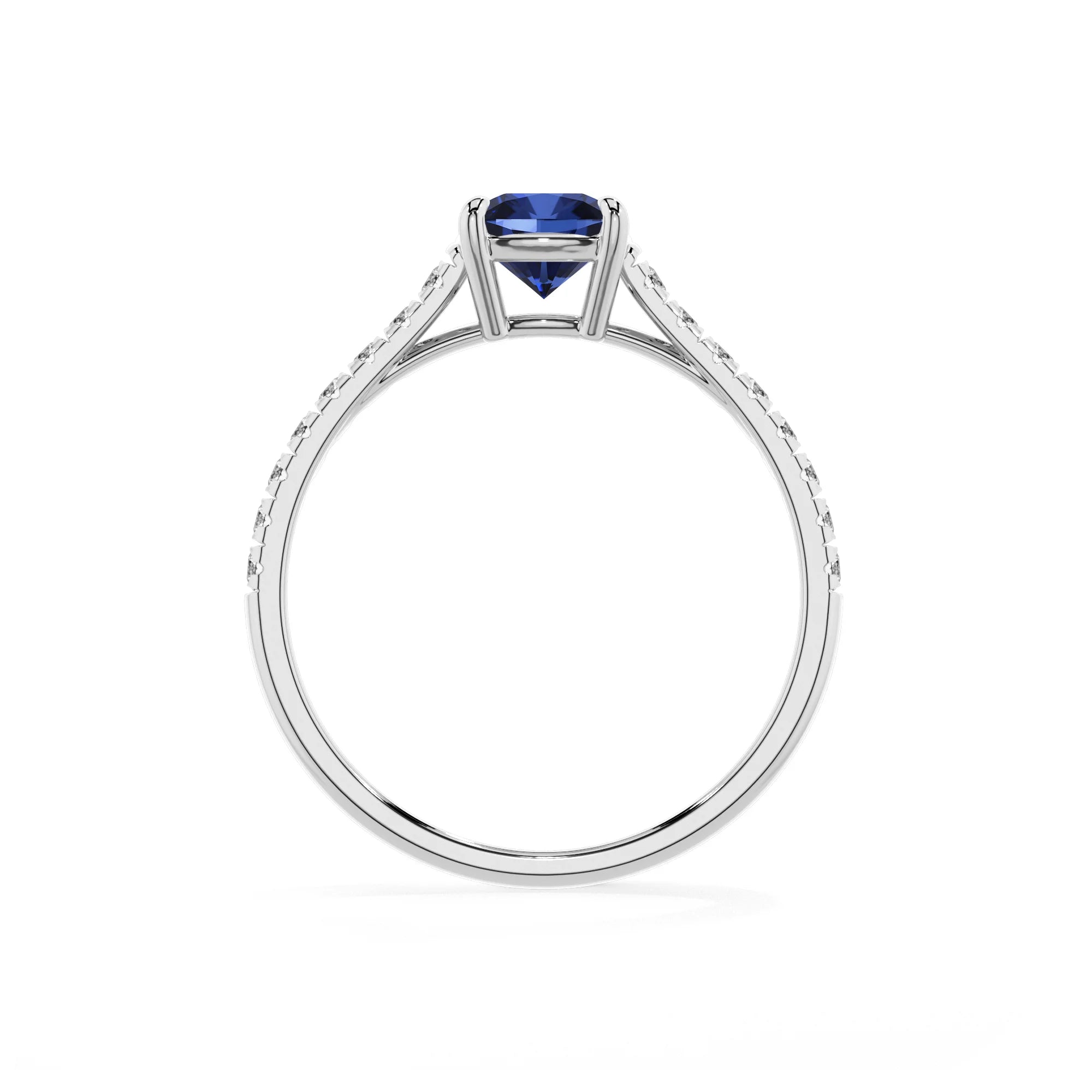 lab grown blue-sapphire cushion half eternity solitaire engagement rings in sterling silver