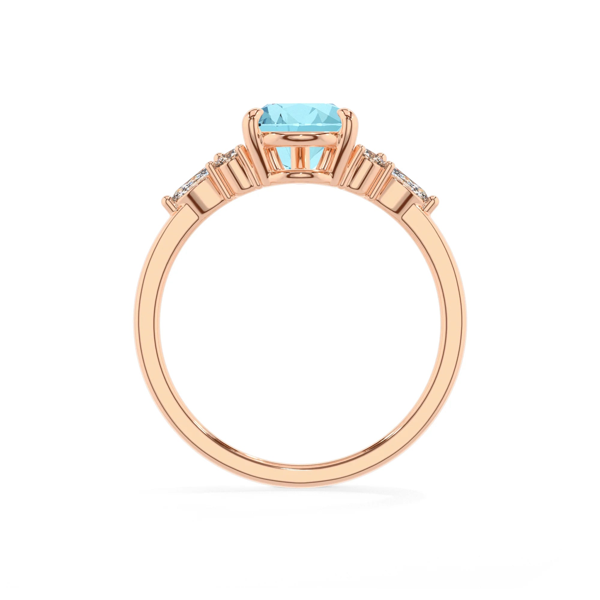 lab grown aquamarine pear solitaire rings in rose gold
