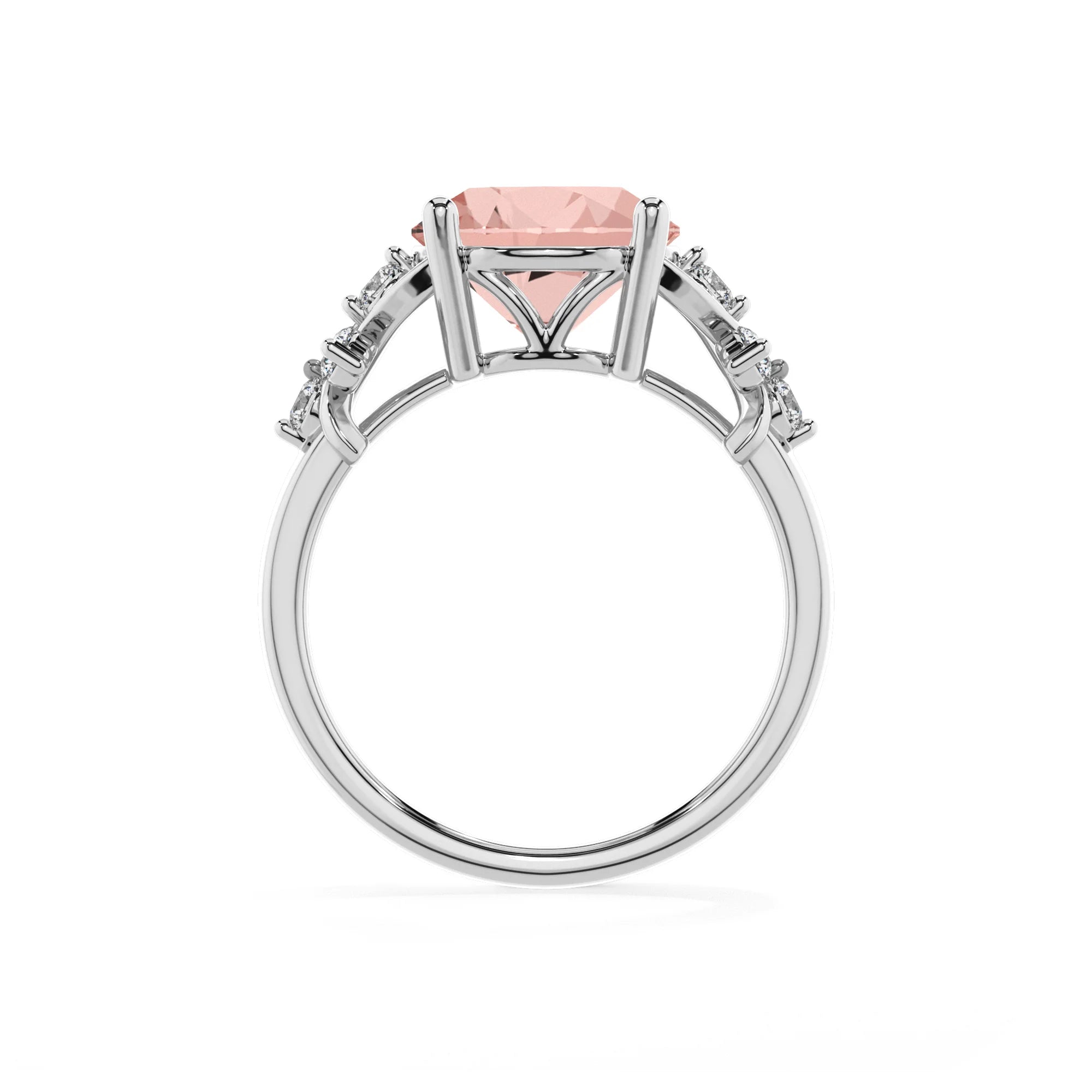 lab grown morganite round solitaire rings in white gold