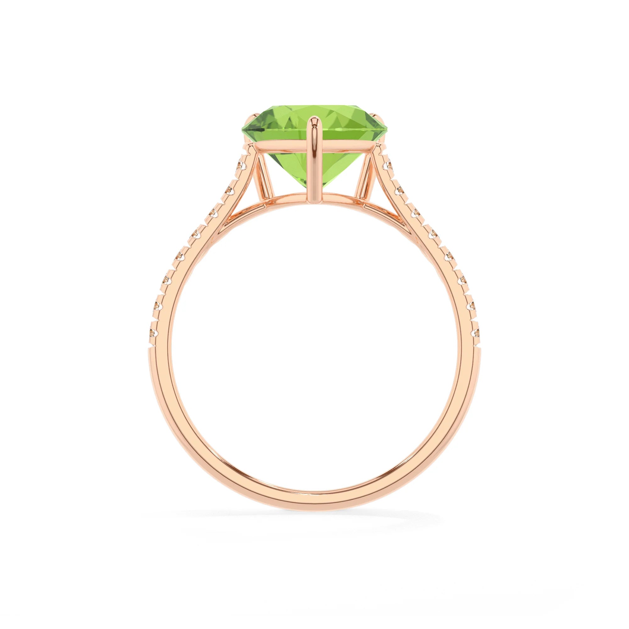 natural peridot heart half eternity solitaire engagement rings in rose gold