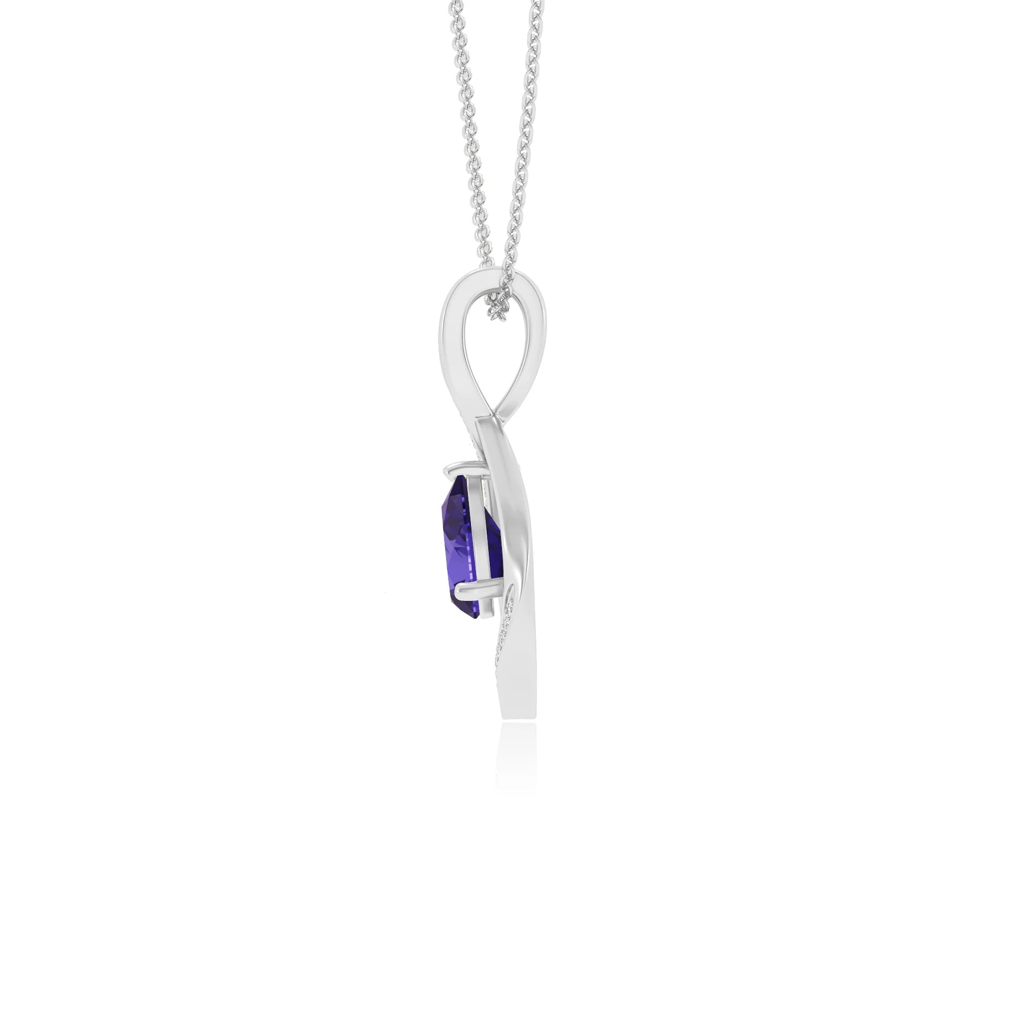 lab grown tanzanite pear solitaire necklaces in sterling silver