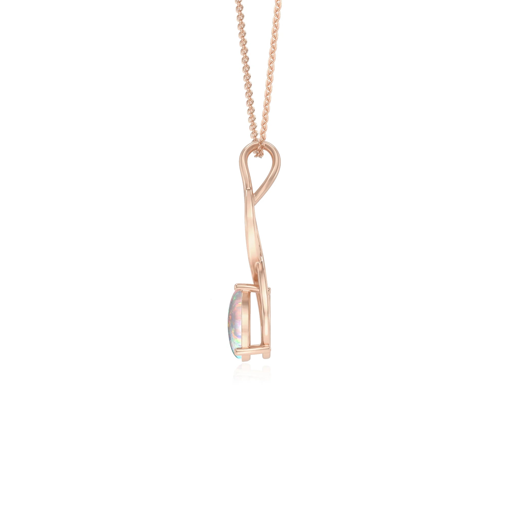 lab grown opal pear solitaire necklaces in rose gold