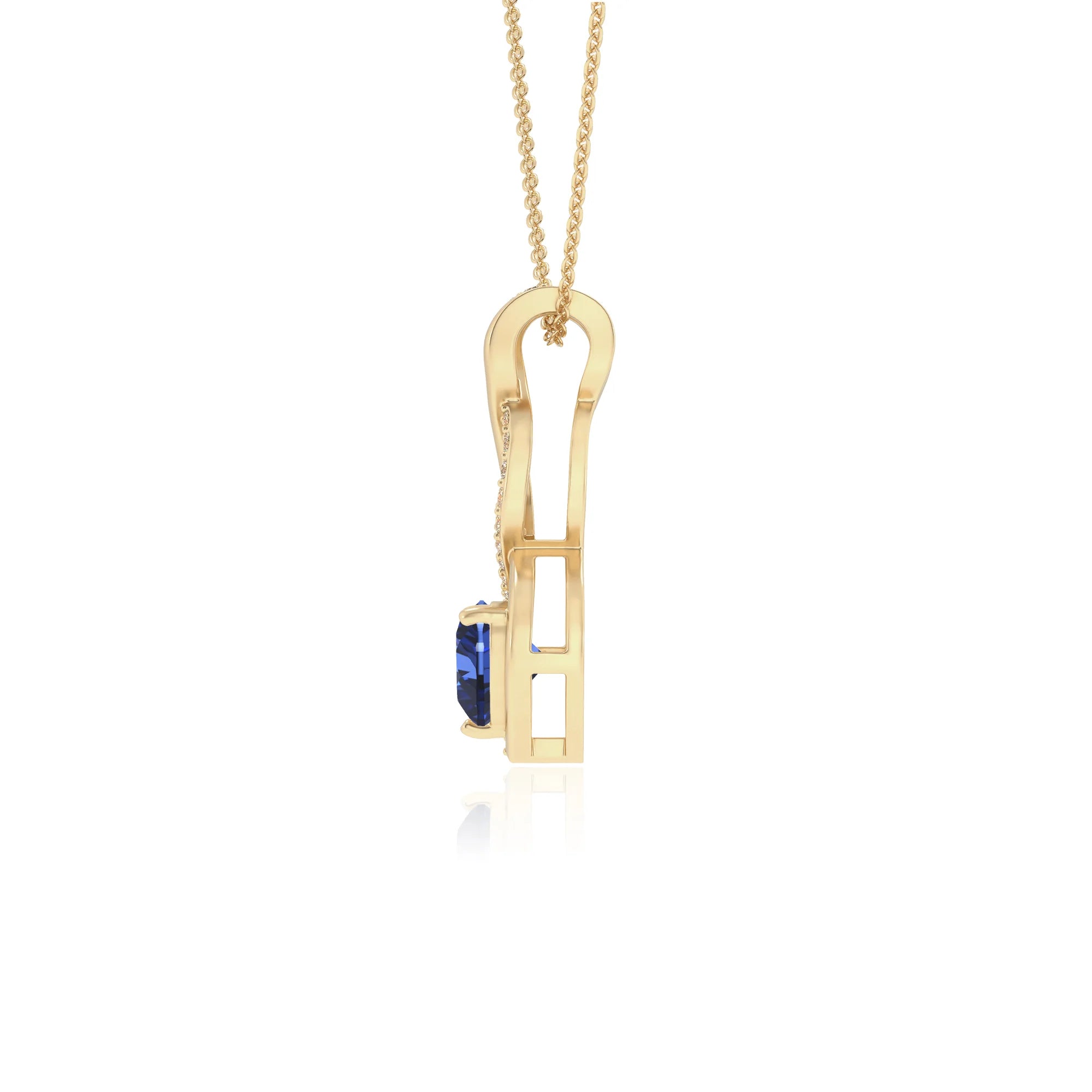 lab grown blue-sapphire heart infinity necklaces in yellow gold
