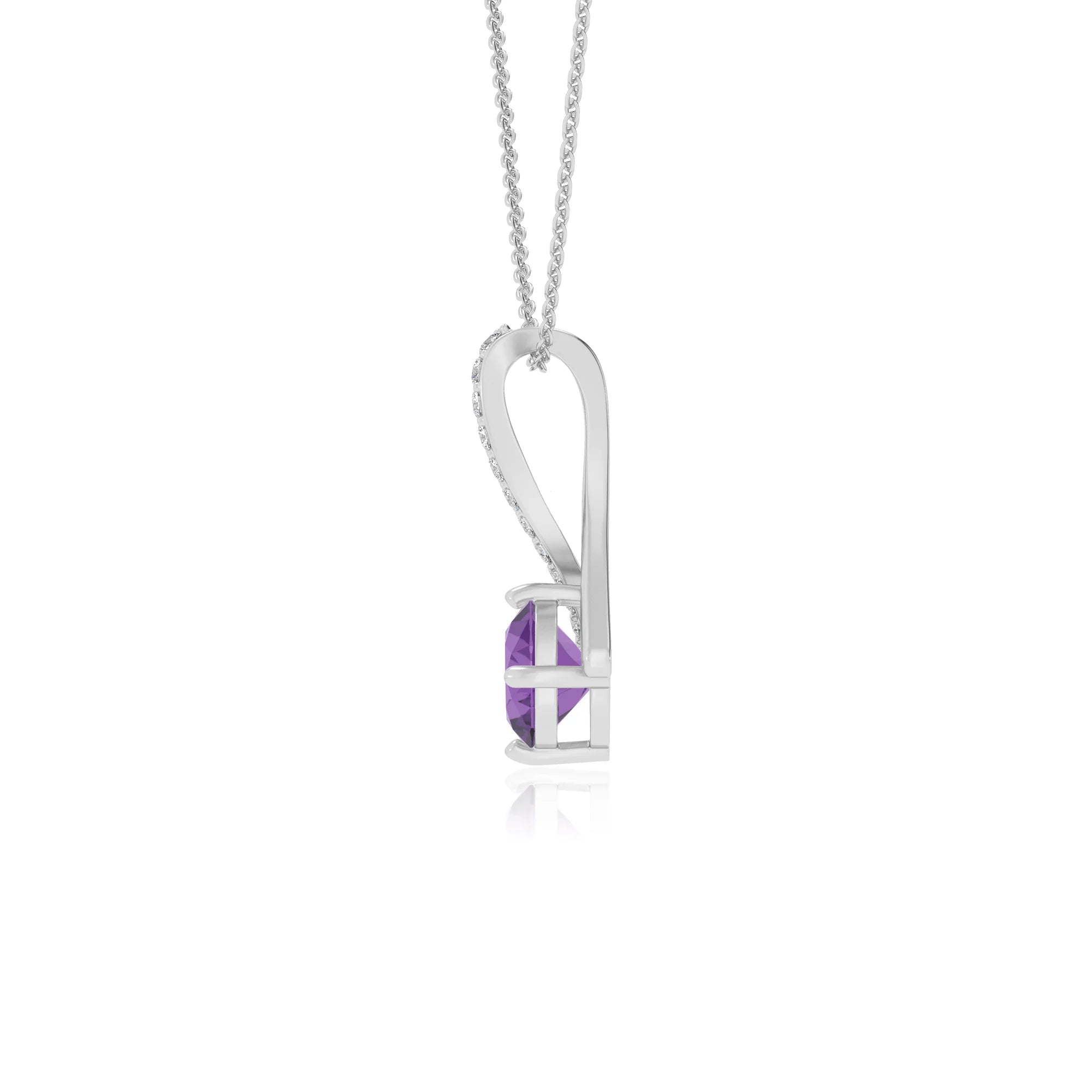lab grown amethyst round solitaire necklaces in platinum