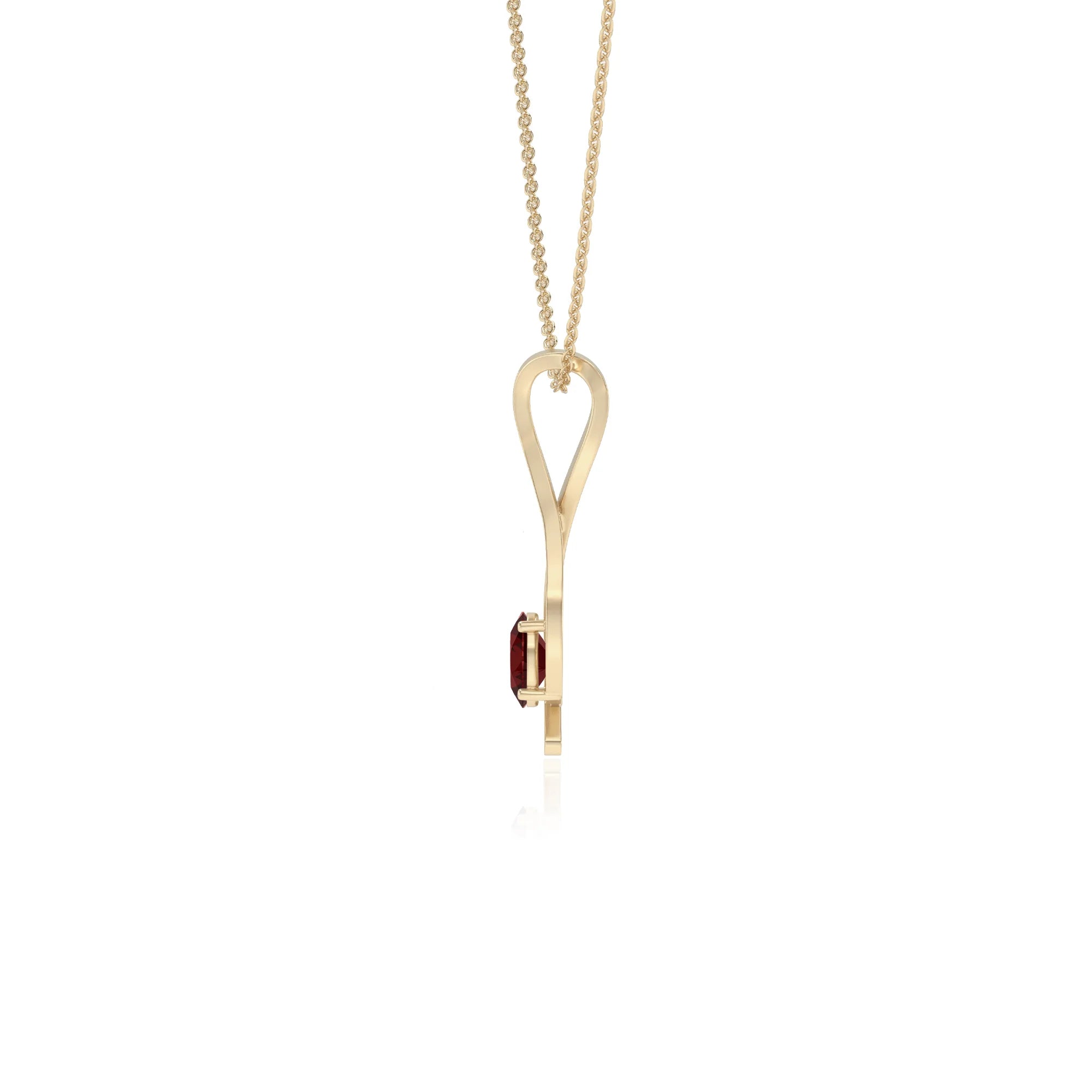 natural garnet oval solitaire necklaces in yellow gold