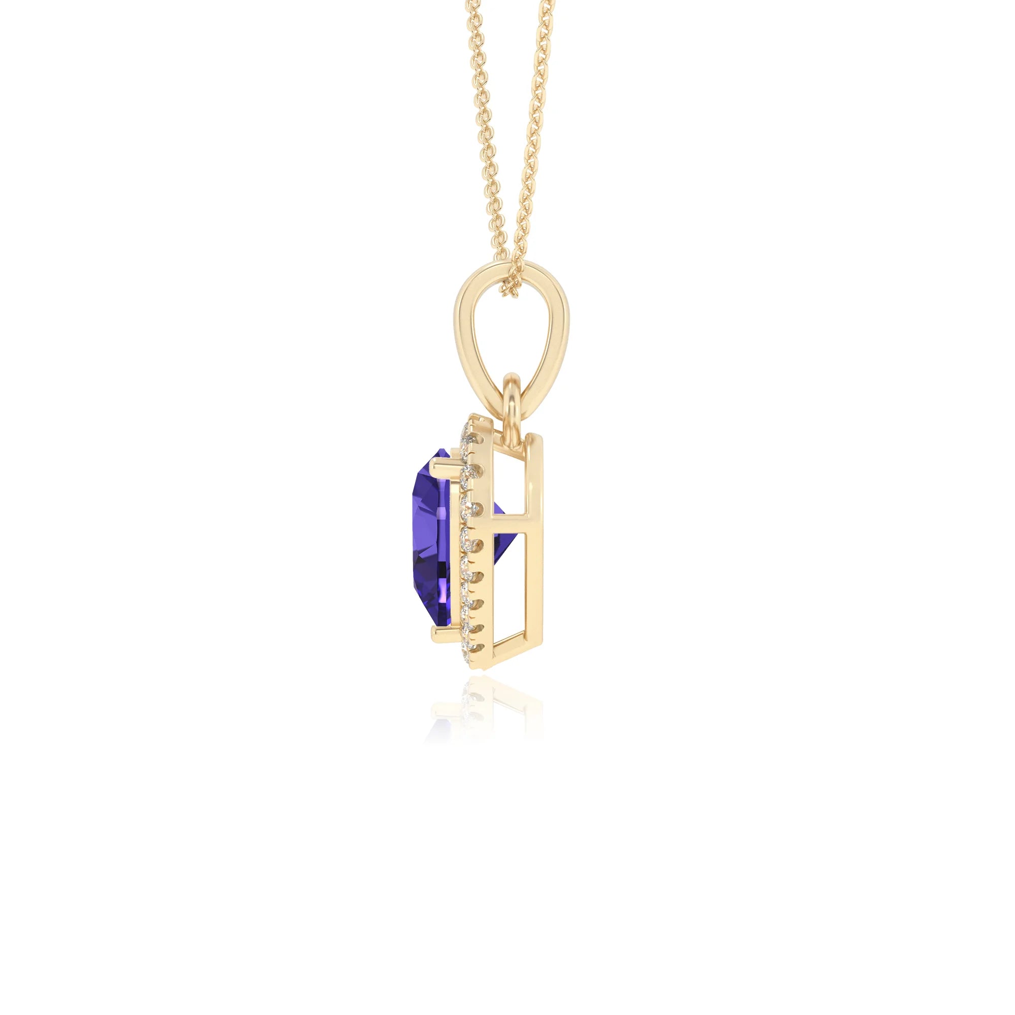 lab grown tanzanite heart solitaire necklaces in yellow gold
