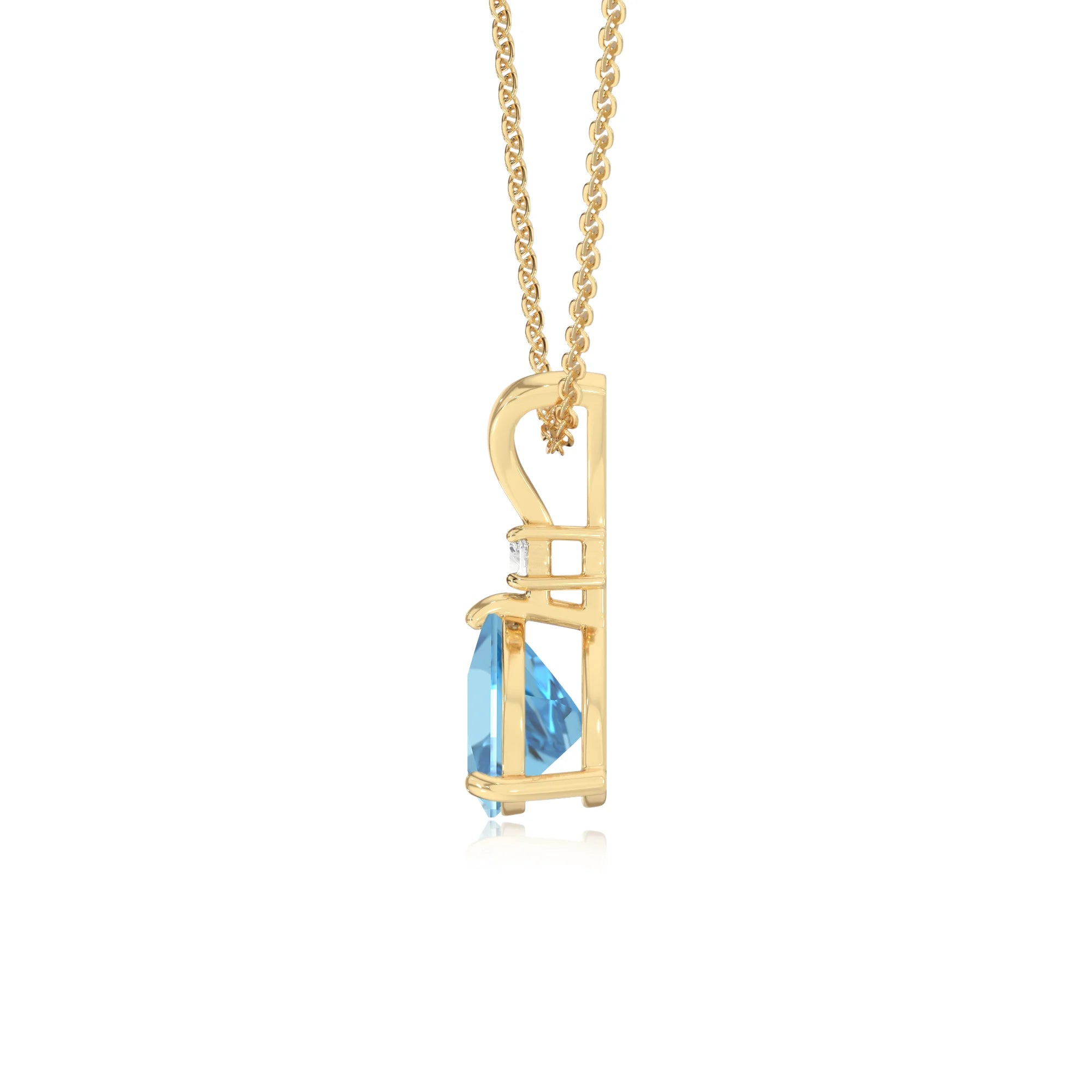 natural swiss-blue-topaz trillion solitaire v-bale necklaces in yellow gold