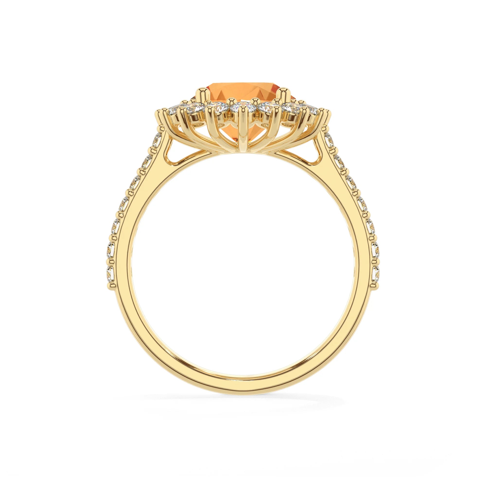lab grown citrine round solitaire rings in yellow gold