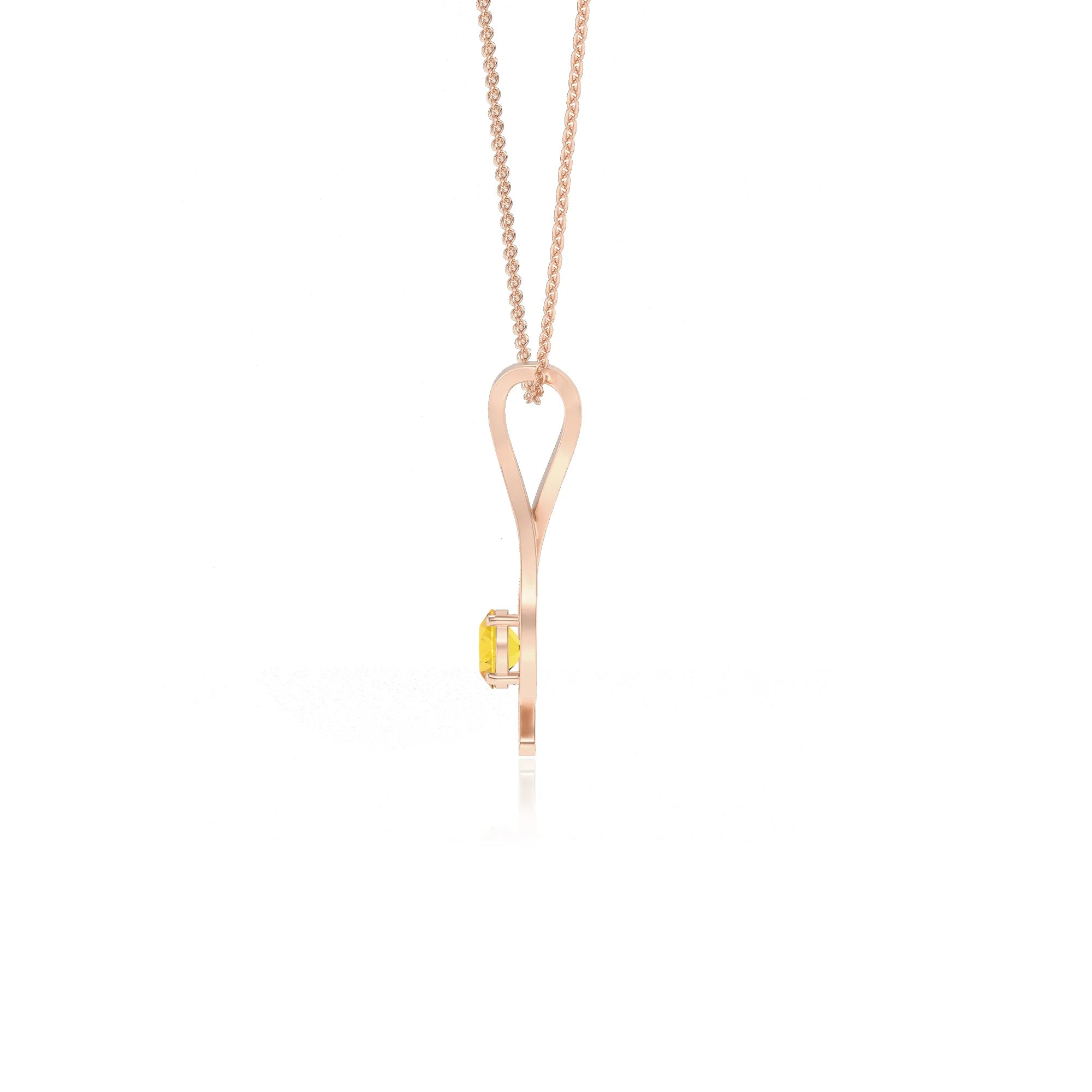 lab grown yellow-sapphire round solitaire necklaces in rose gold