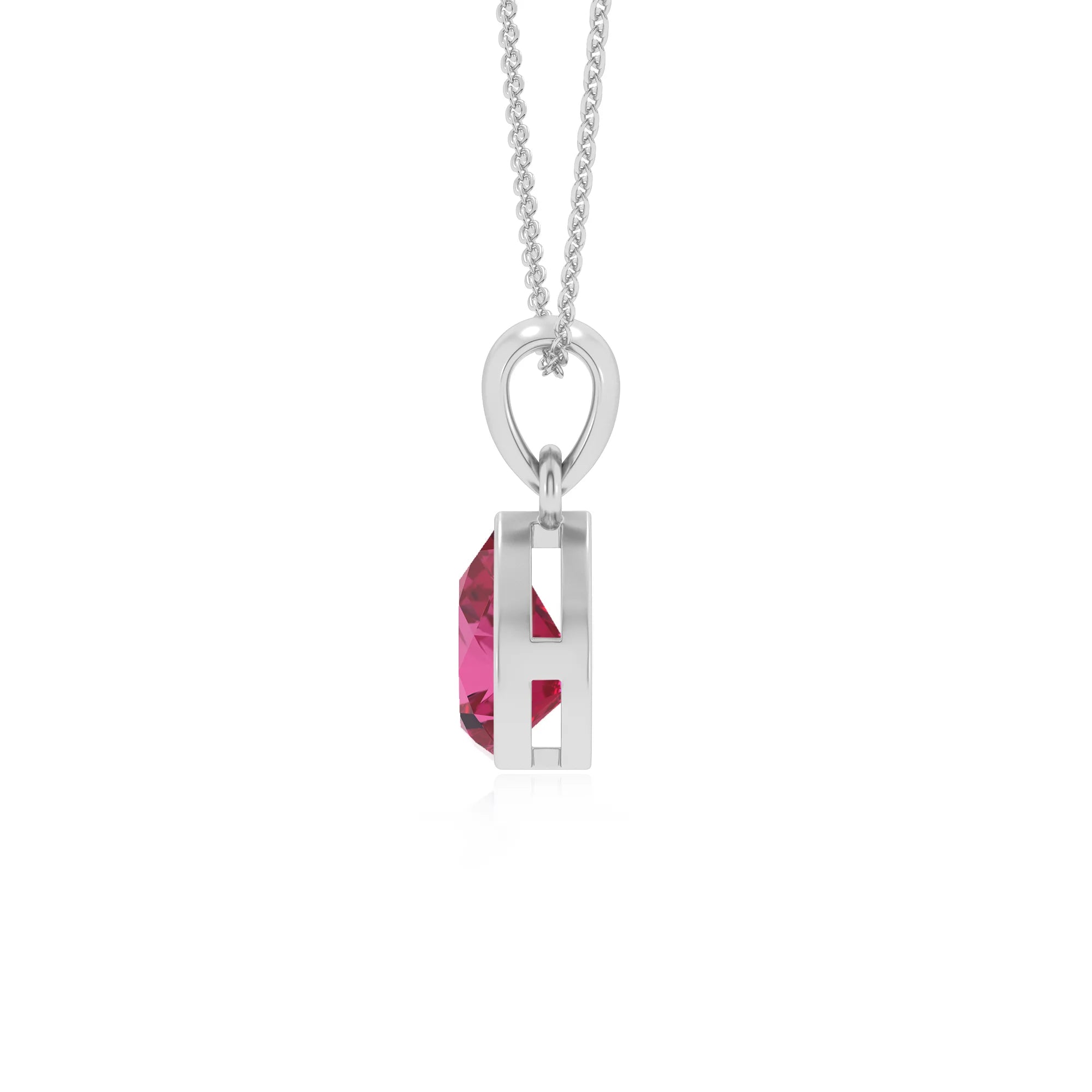 lab grown pink-sapphire pear solitaire necklaces in sterling silver