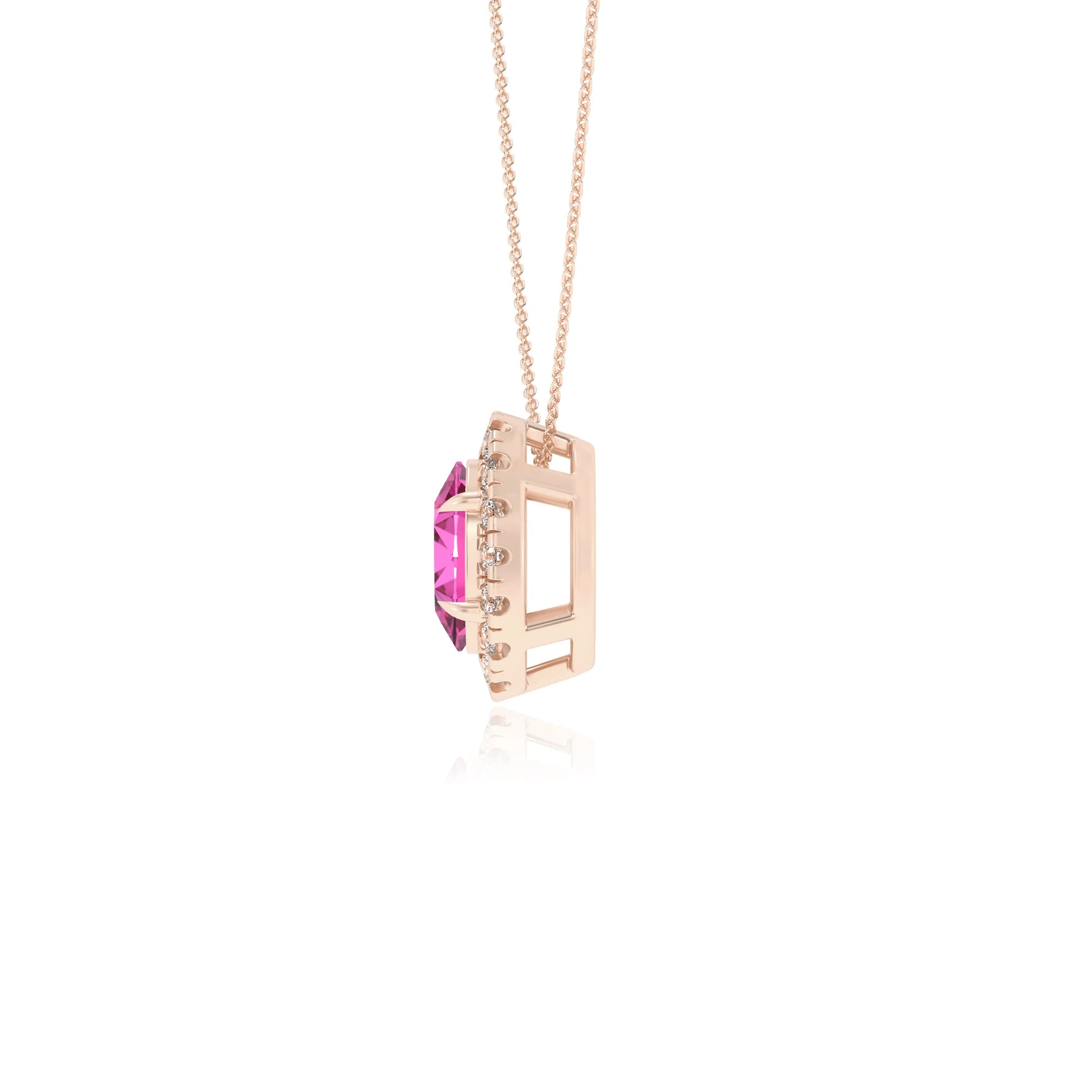 lab grown pink sapphire oval solitaire necklaces in rose gold
