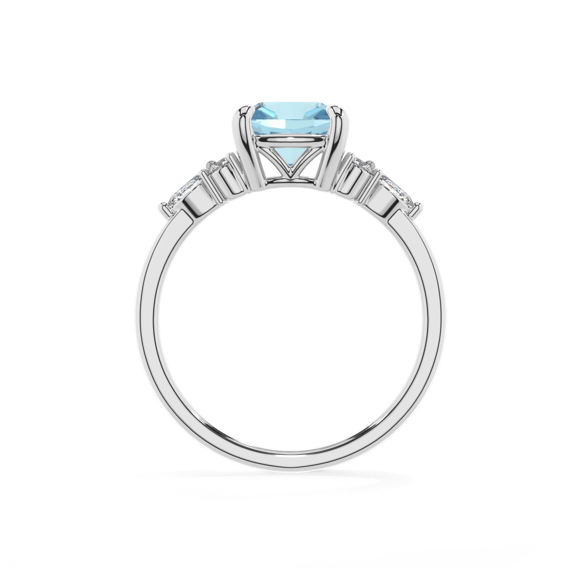 lab grown aquamarine cushion solitaire rings in white gold