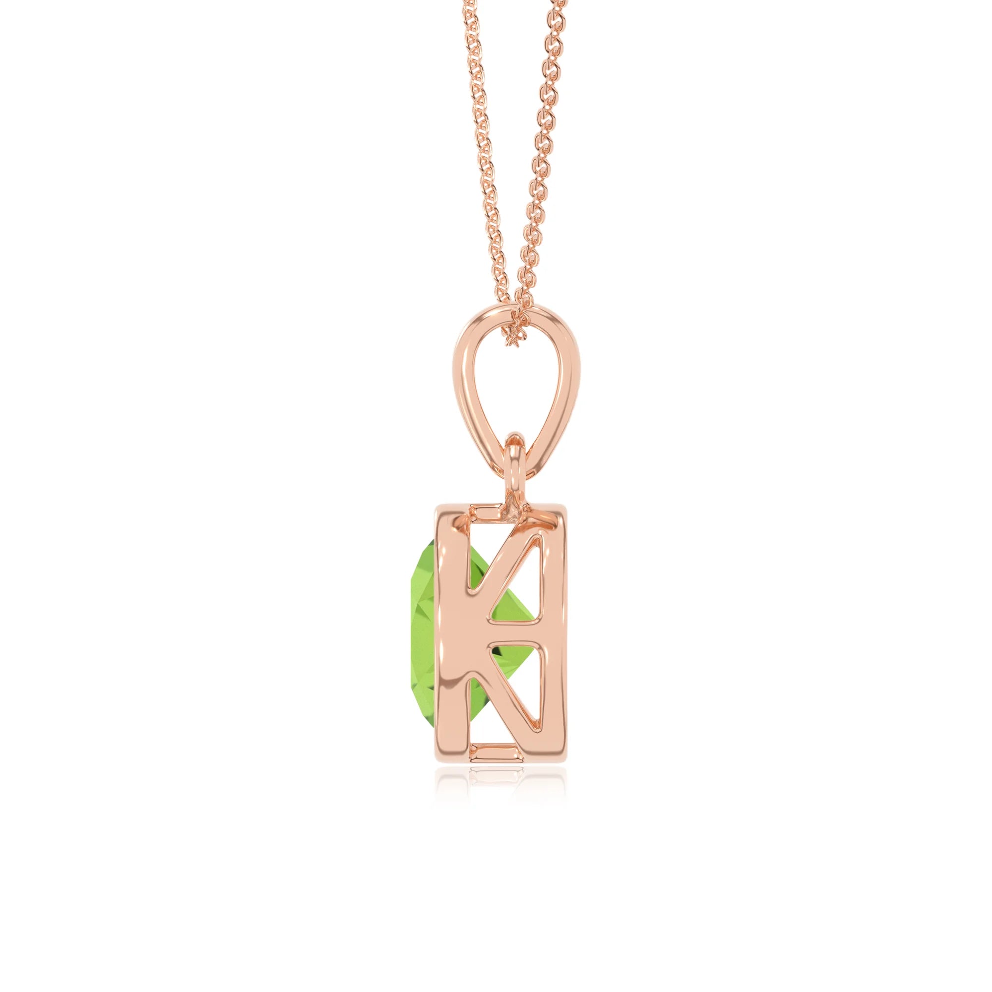 natural peridot round solitaire necklaces in rose gold
