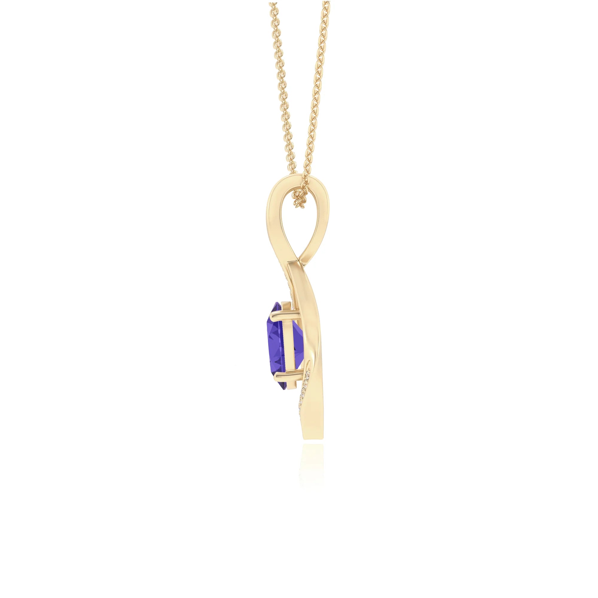 lab grown tanzanite oval solitaire necklaces in yellow gold