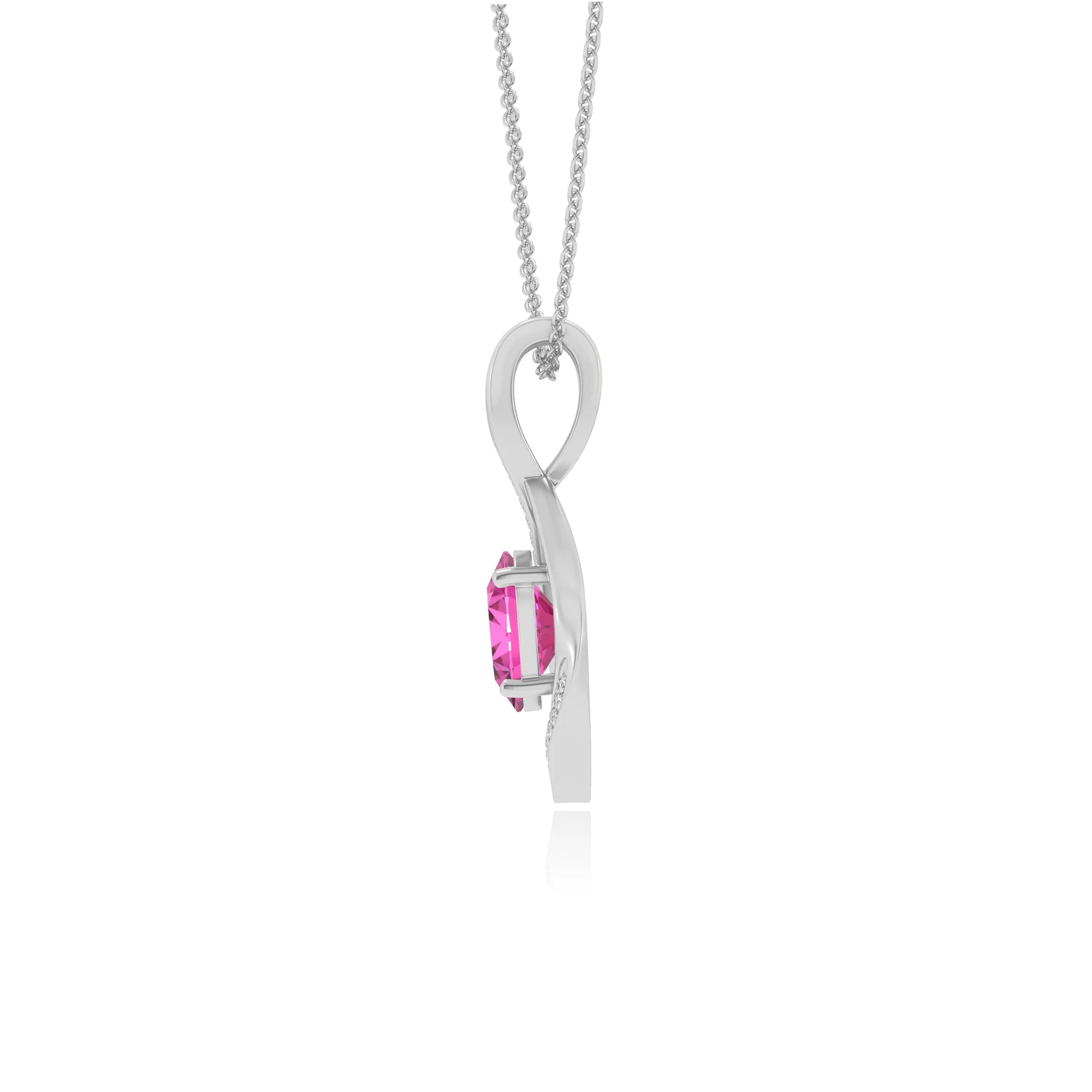 lab grown pink-sapphire oval solitaire necklaces in white gold
