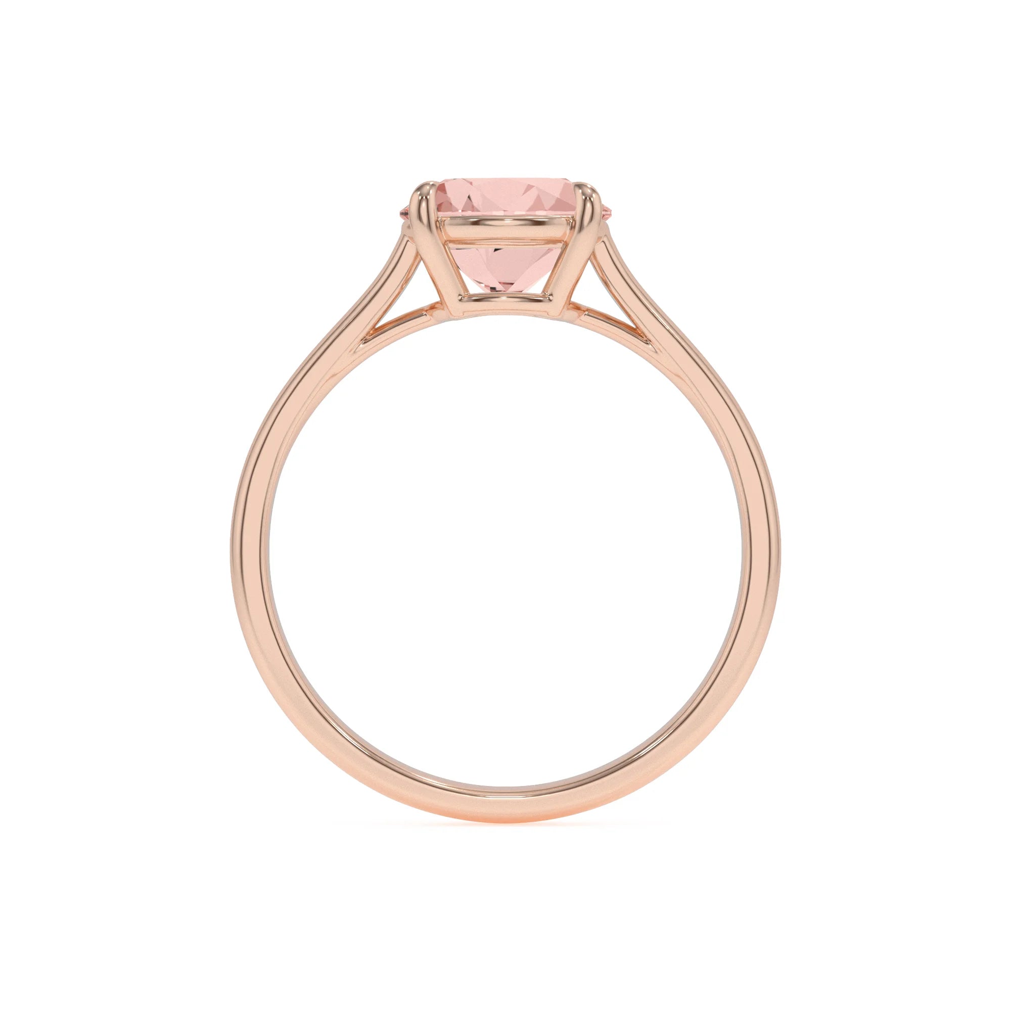 lab grown morganite round solitaire rings in rose gold