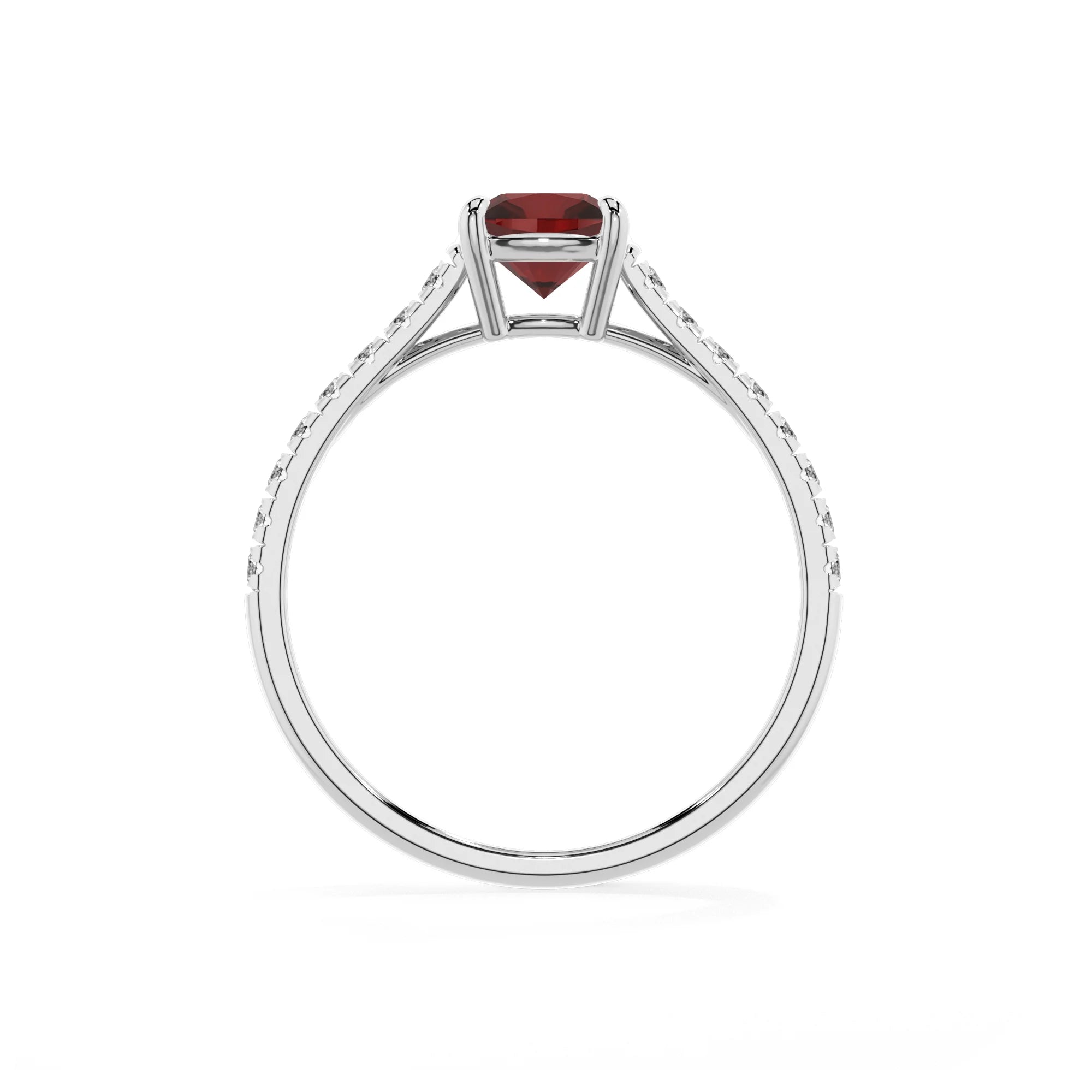 natural garnet cushion half eternity solitaire engagement rings in platinum