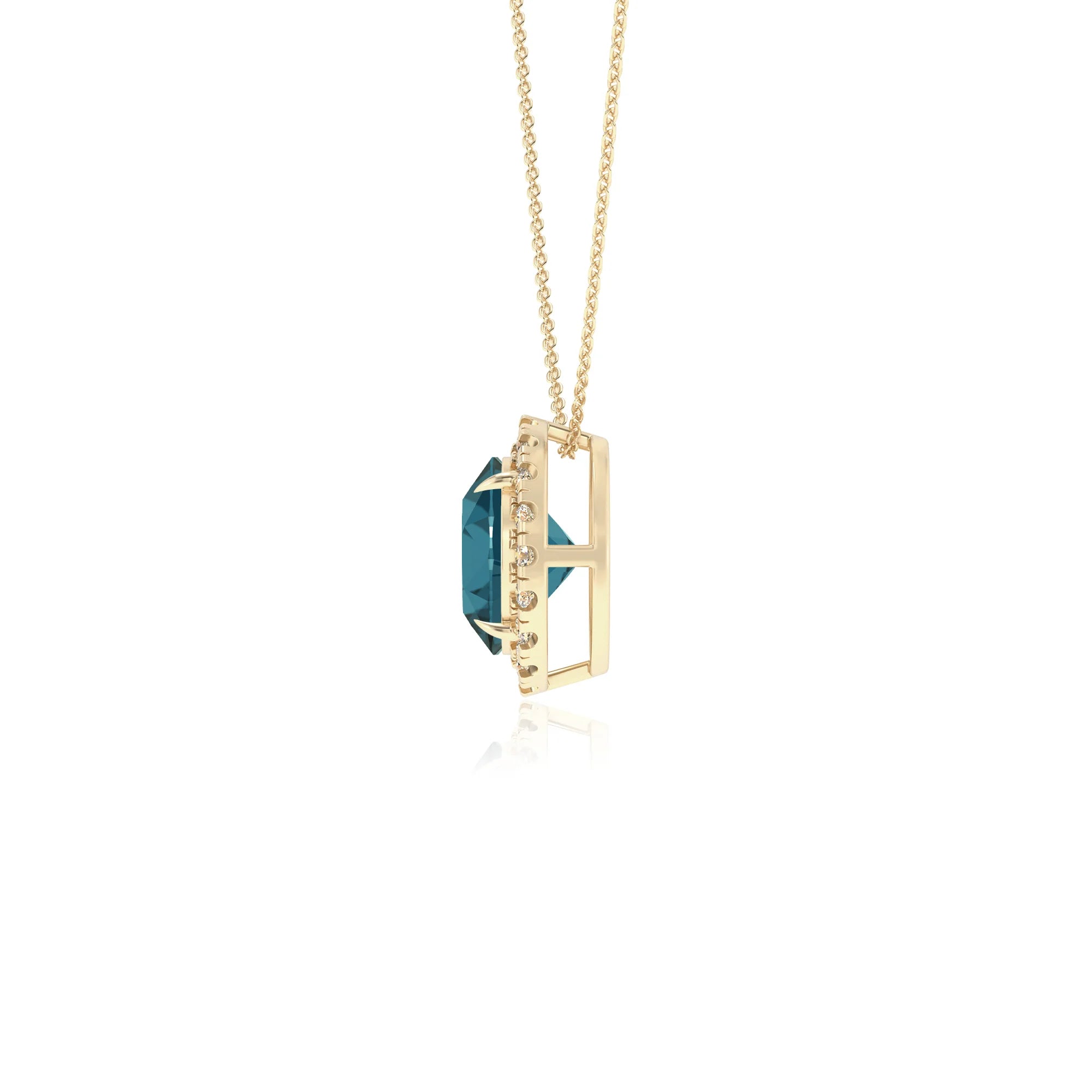 natural london blue topaz round solitaire necklaces in yellow gold