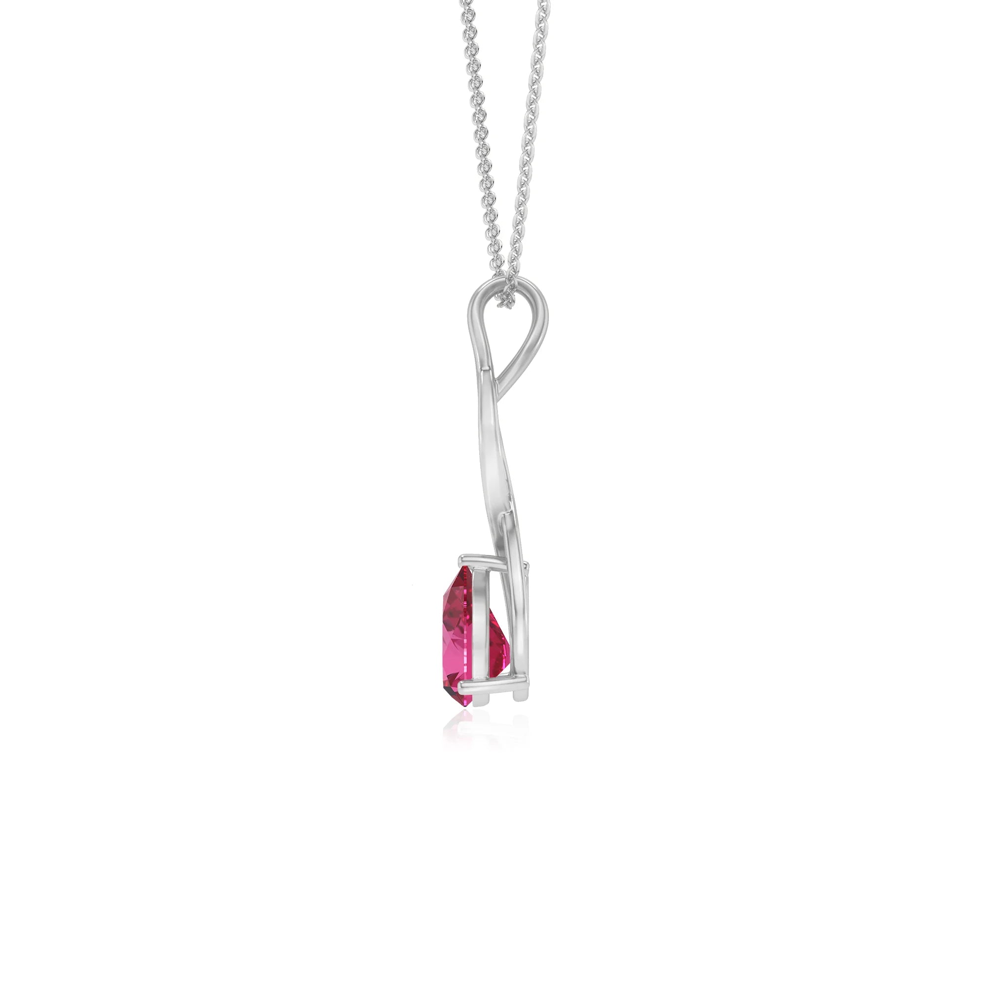 lab grown pink-sapphire pear solitaire necklaces in platinum