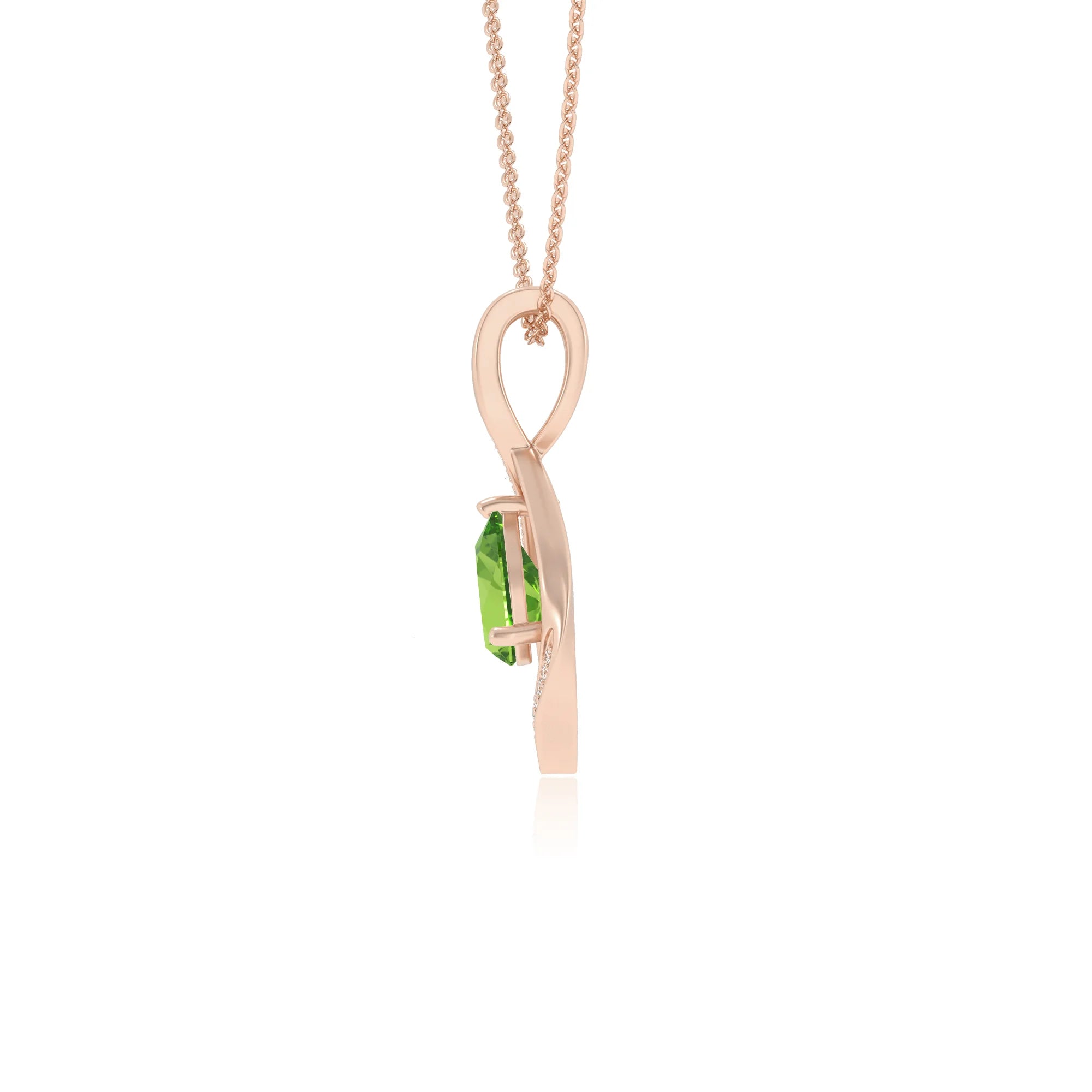 natural peridot pear solitaire necklaces in rose gold