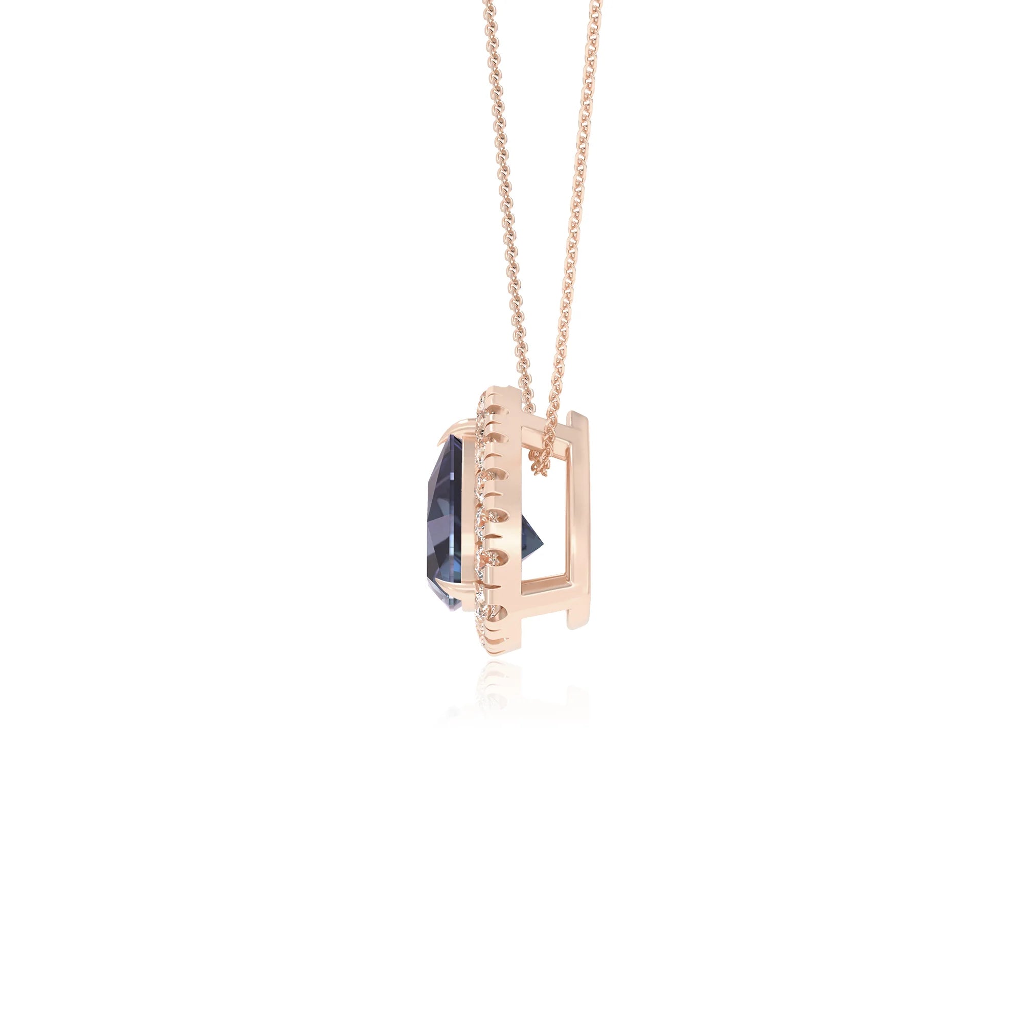 lab grown alexandrite trillion solitaire necklaces in rose gold