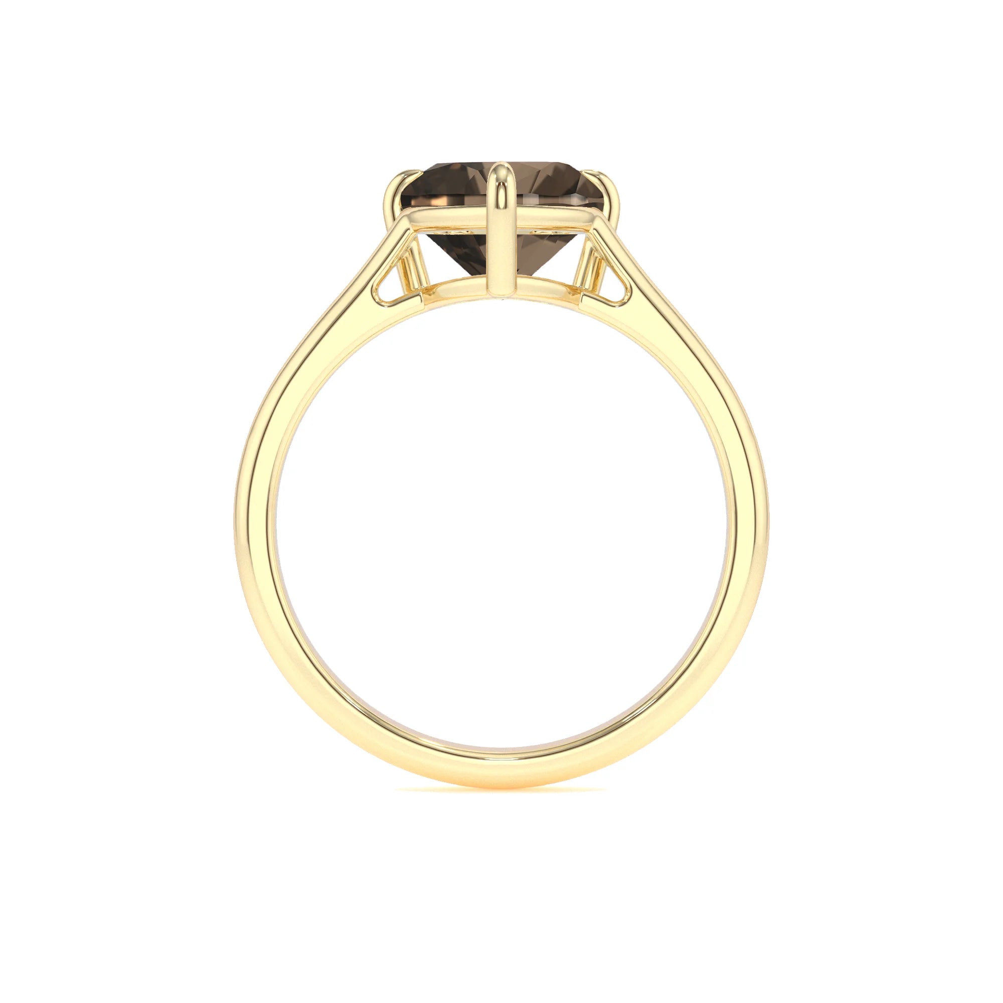 natural smoky-quartz heart solitaire rings in yellow gold