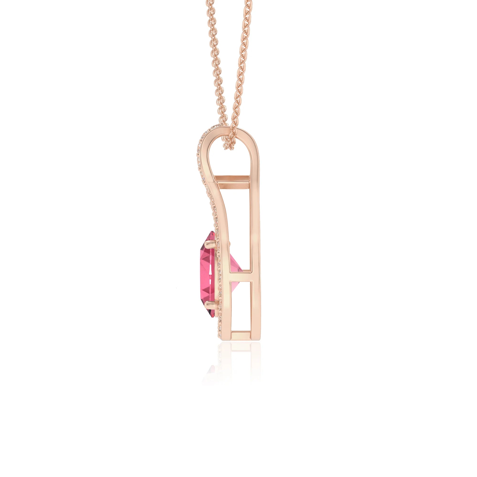 lab grown pink-tourmaline oval solitaire necklaces in rose gold