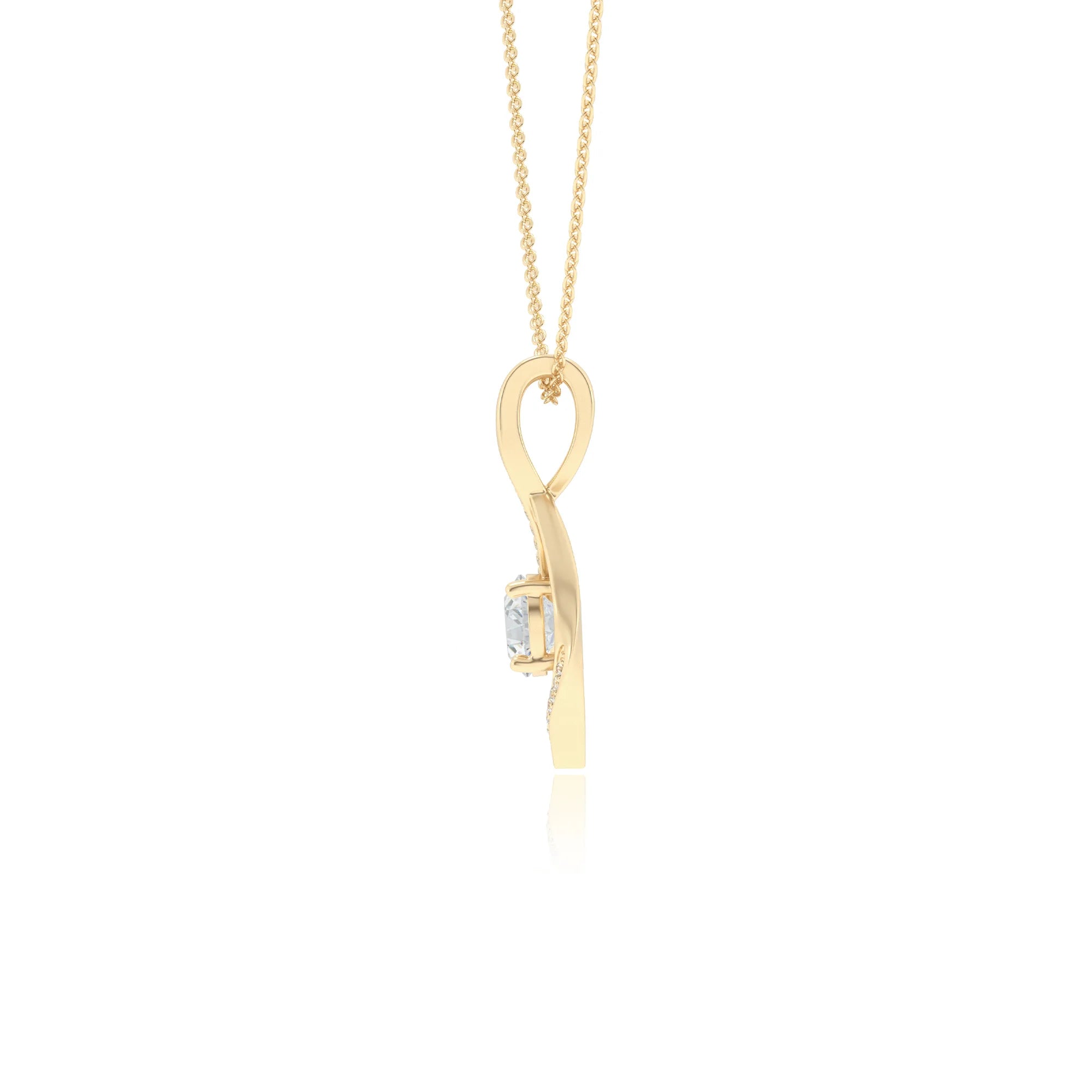 lab grown moissanite round solitaire necklaces in yellow gold