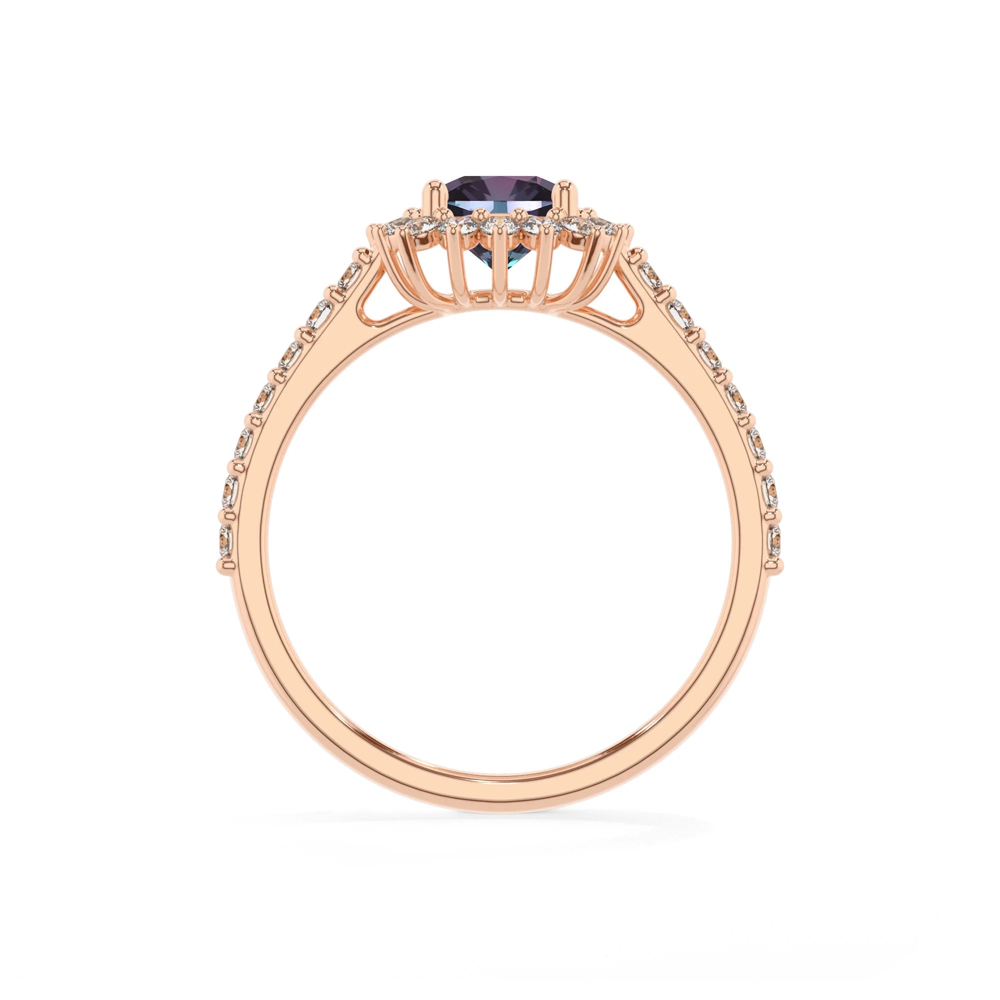 lab grown alexandrite cushion solitaire rings in rose gold