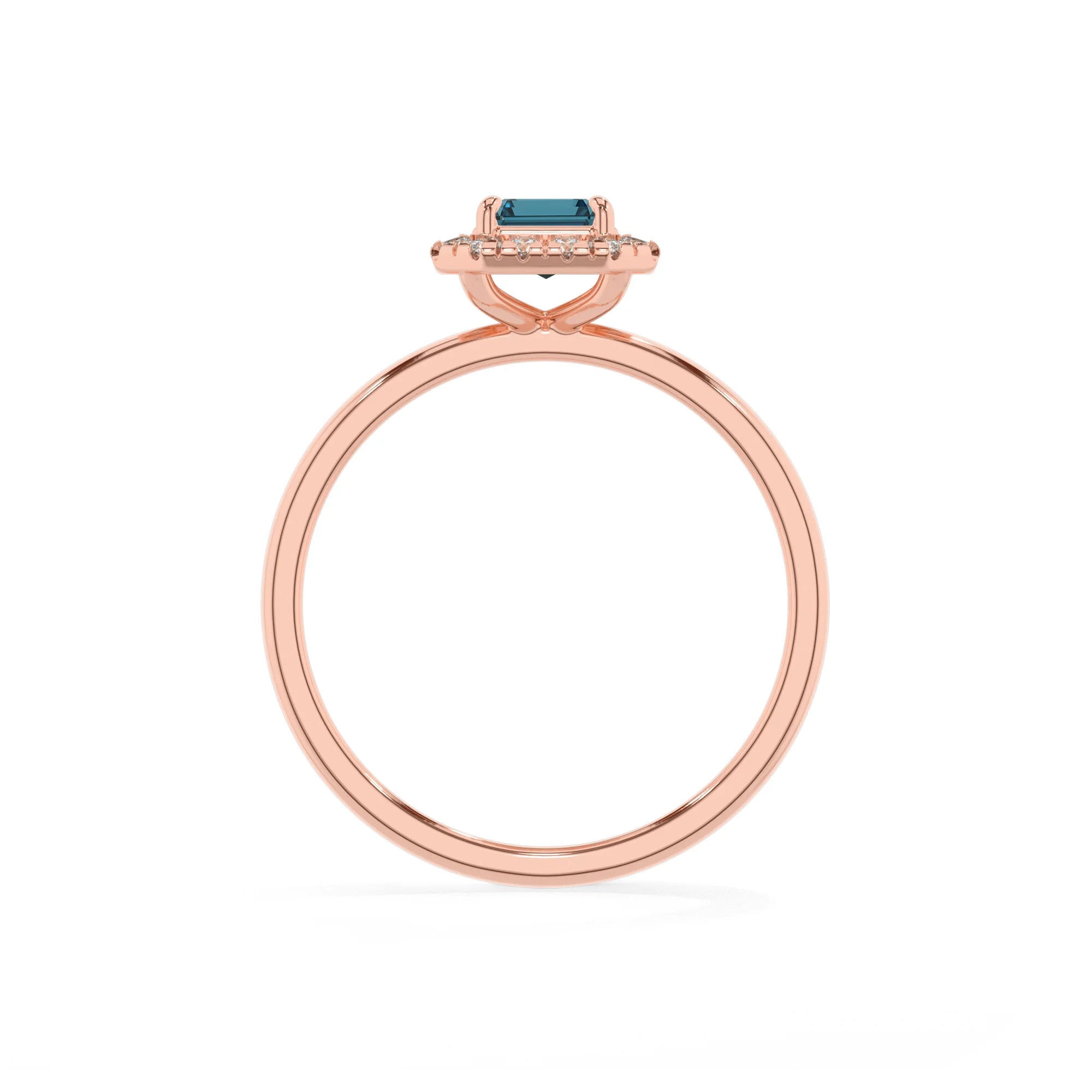 natural london-blue-topaz emerald cut solitaire rings in rose gold