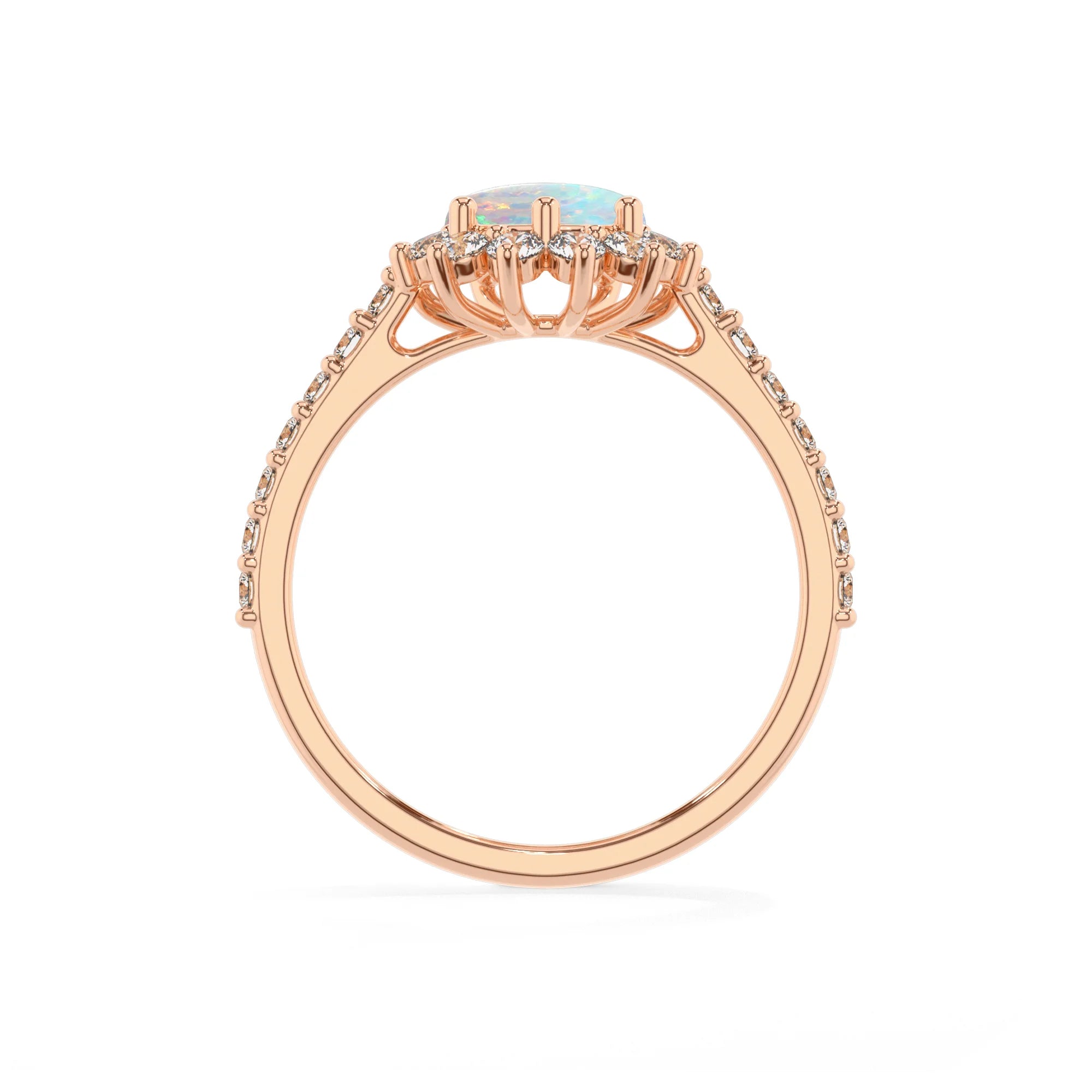 lab grown opal pear solitaire rings in rose gold