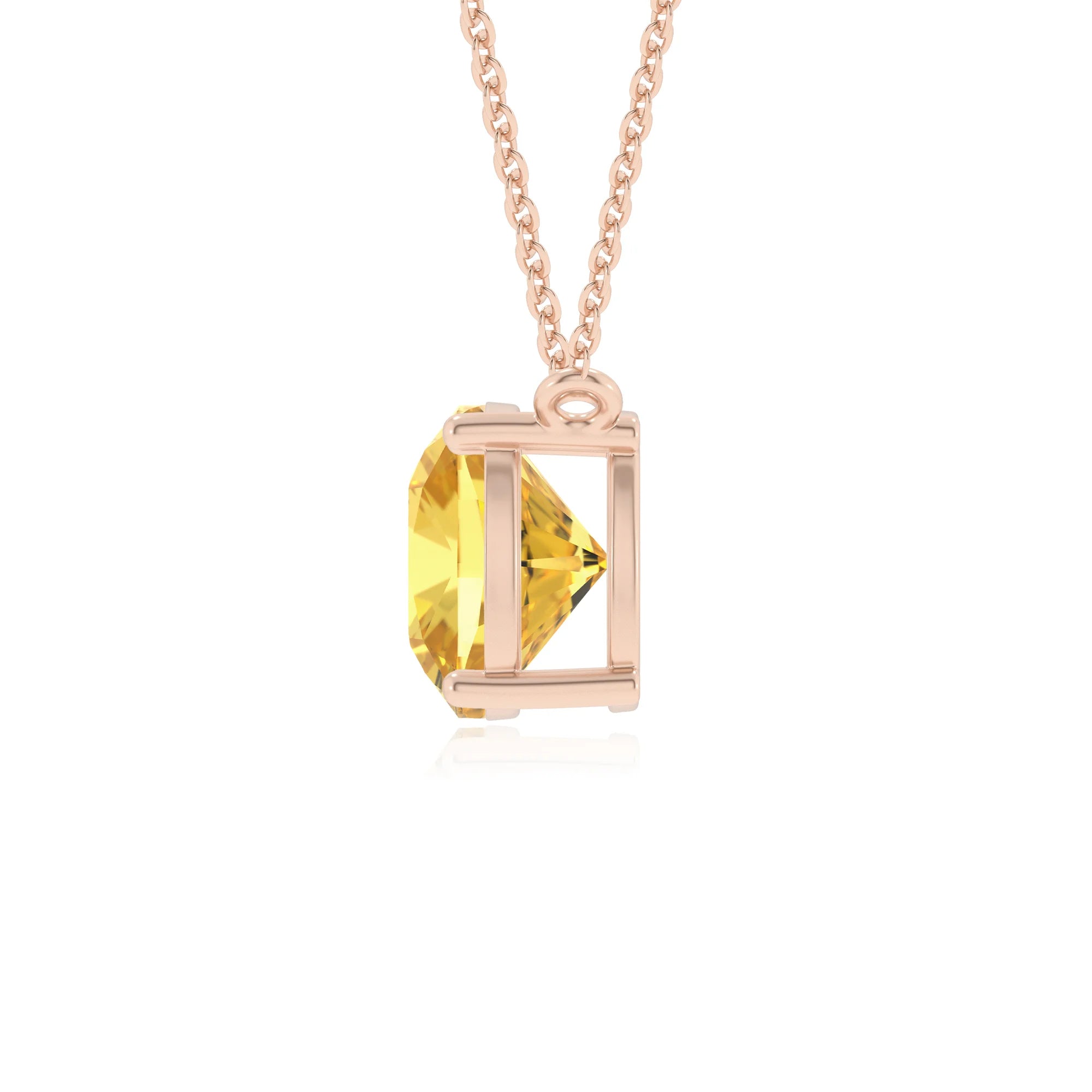 lab grown yellow-sapphire cushion solitaire necklaces in rose gold