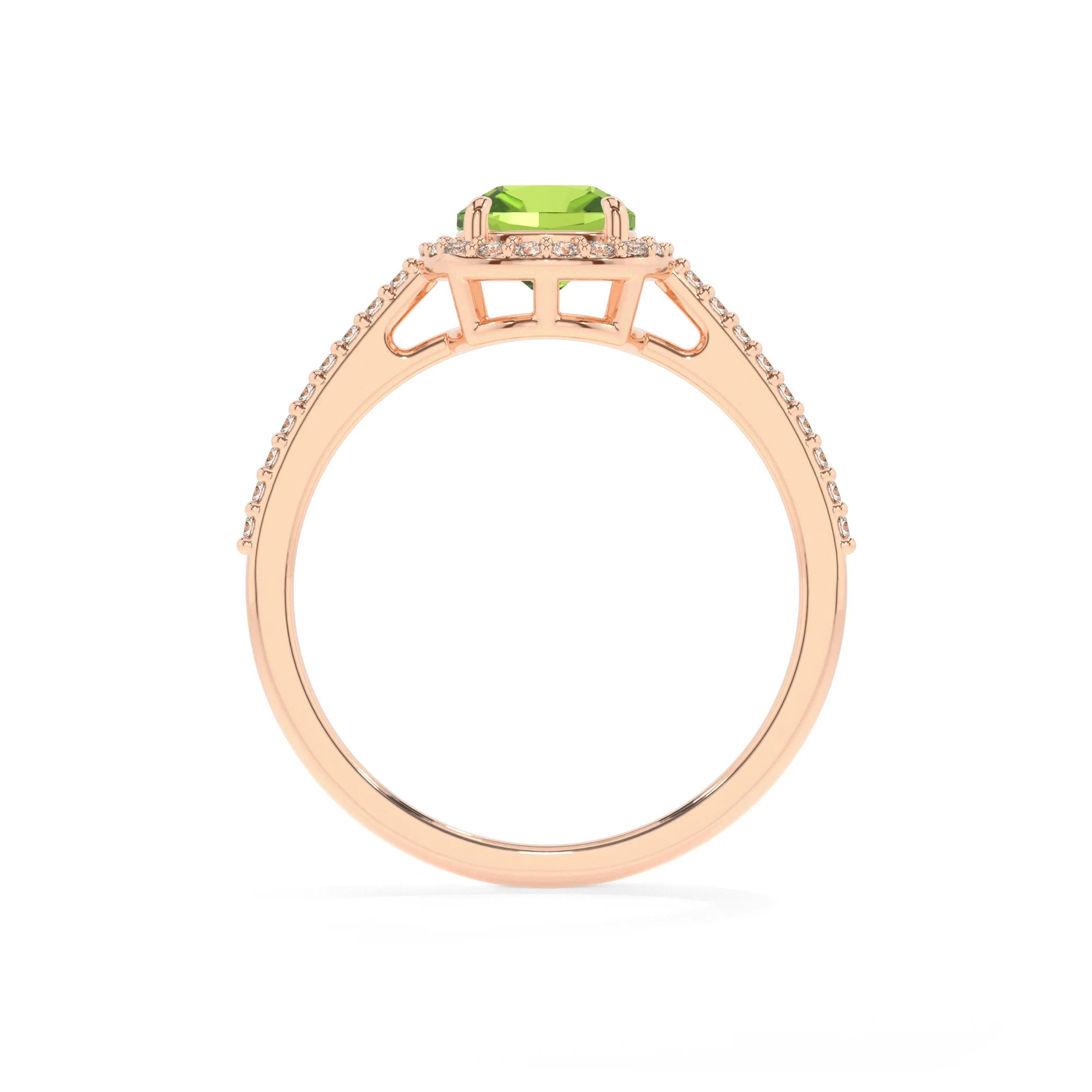 natural peridot cushion solitaire rings in rose gold