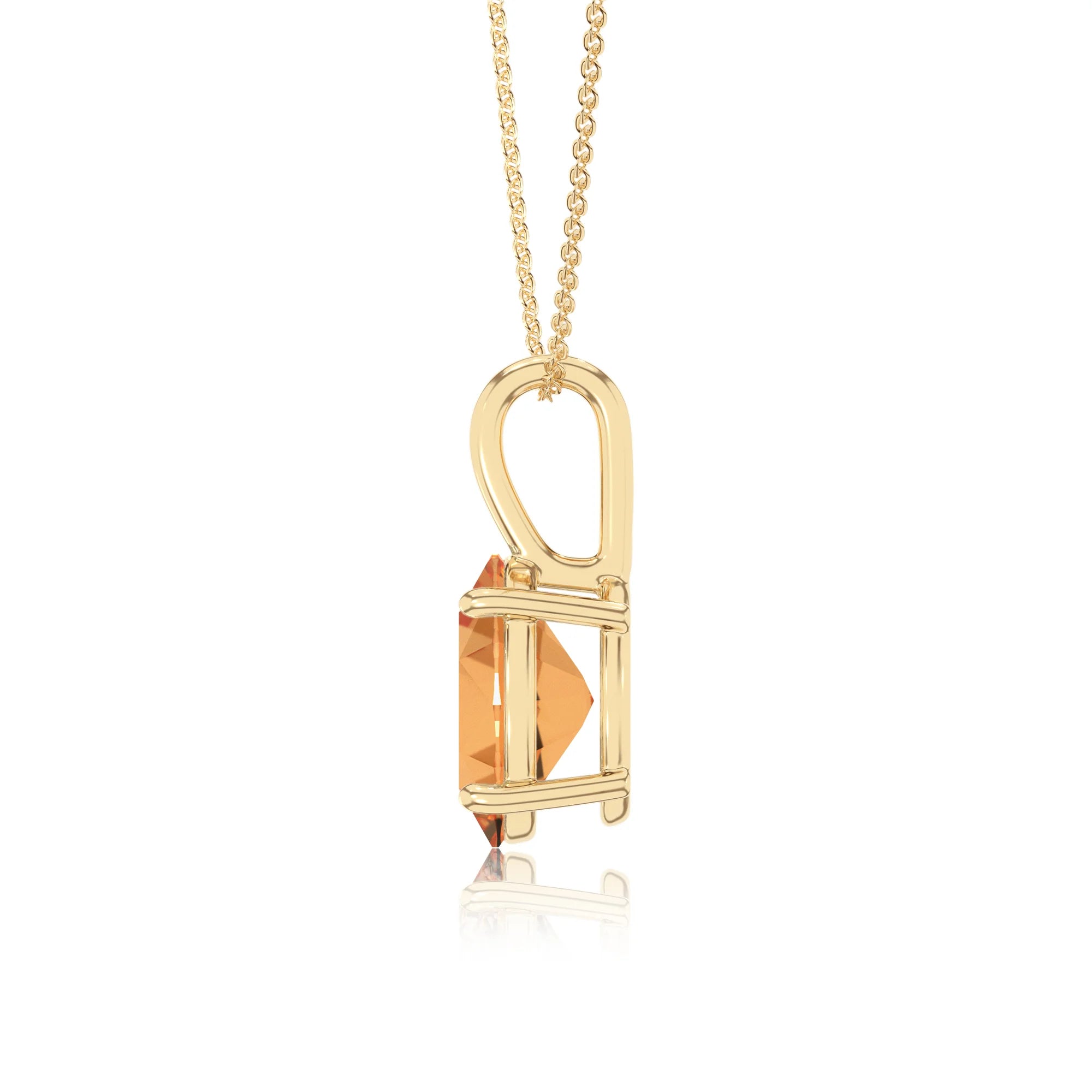 lab grown citrine oval solitaire necklaces in yellow gold