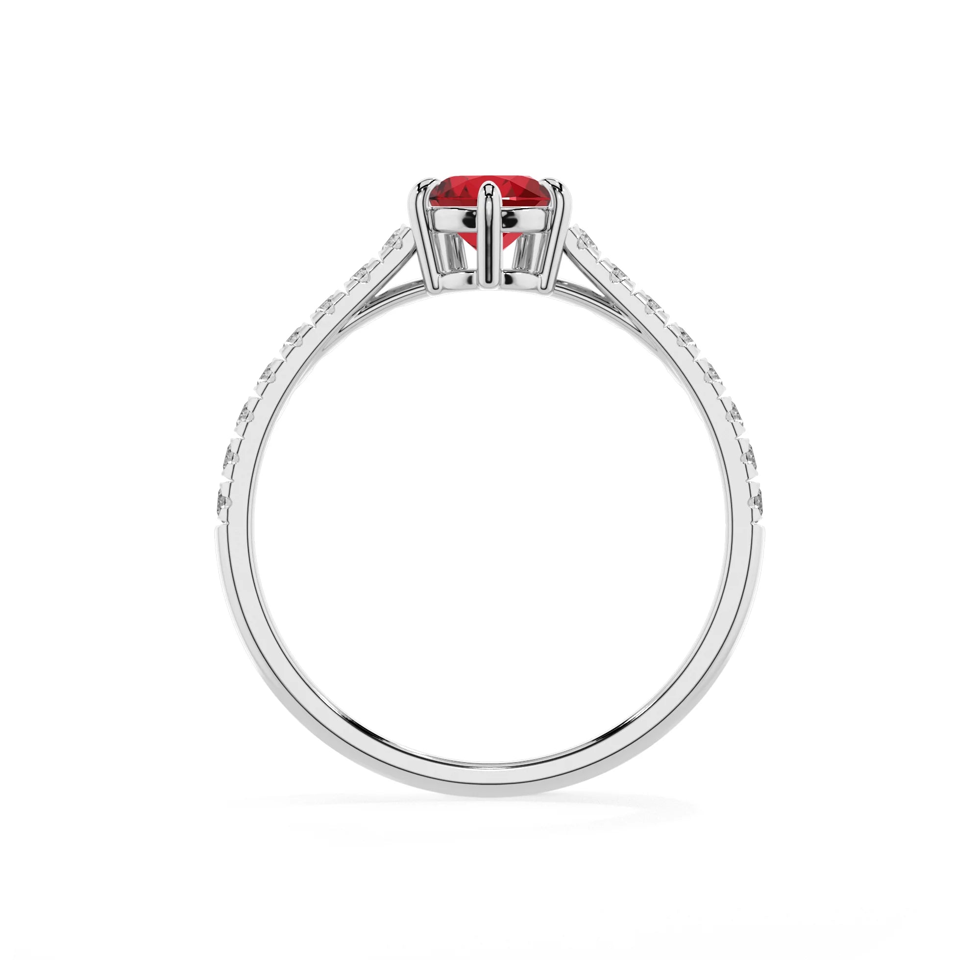 lab grown ruby pear half eternity solitaire engagement rings in white gold