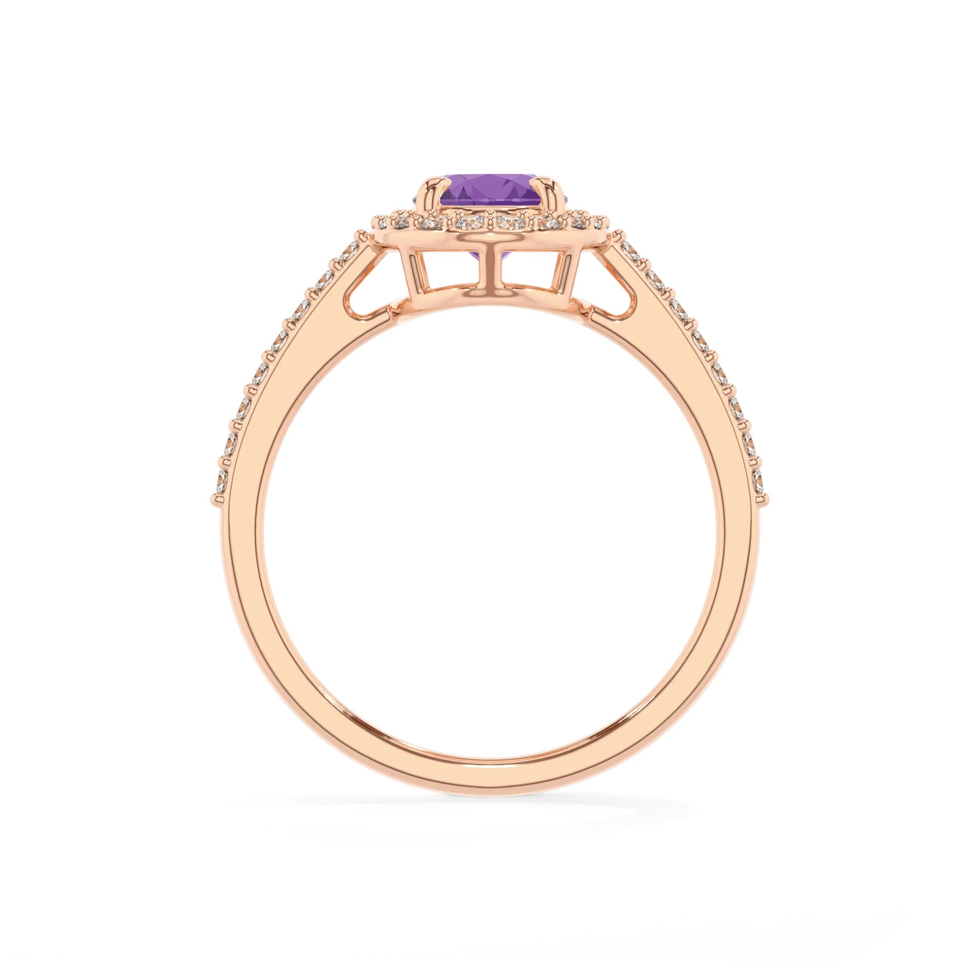 lab grown amethyst oval solitaire rings in rose gold