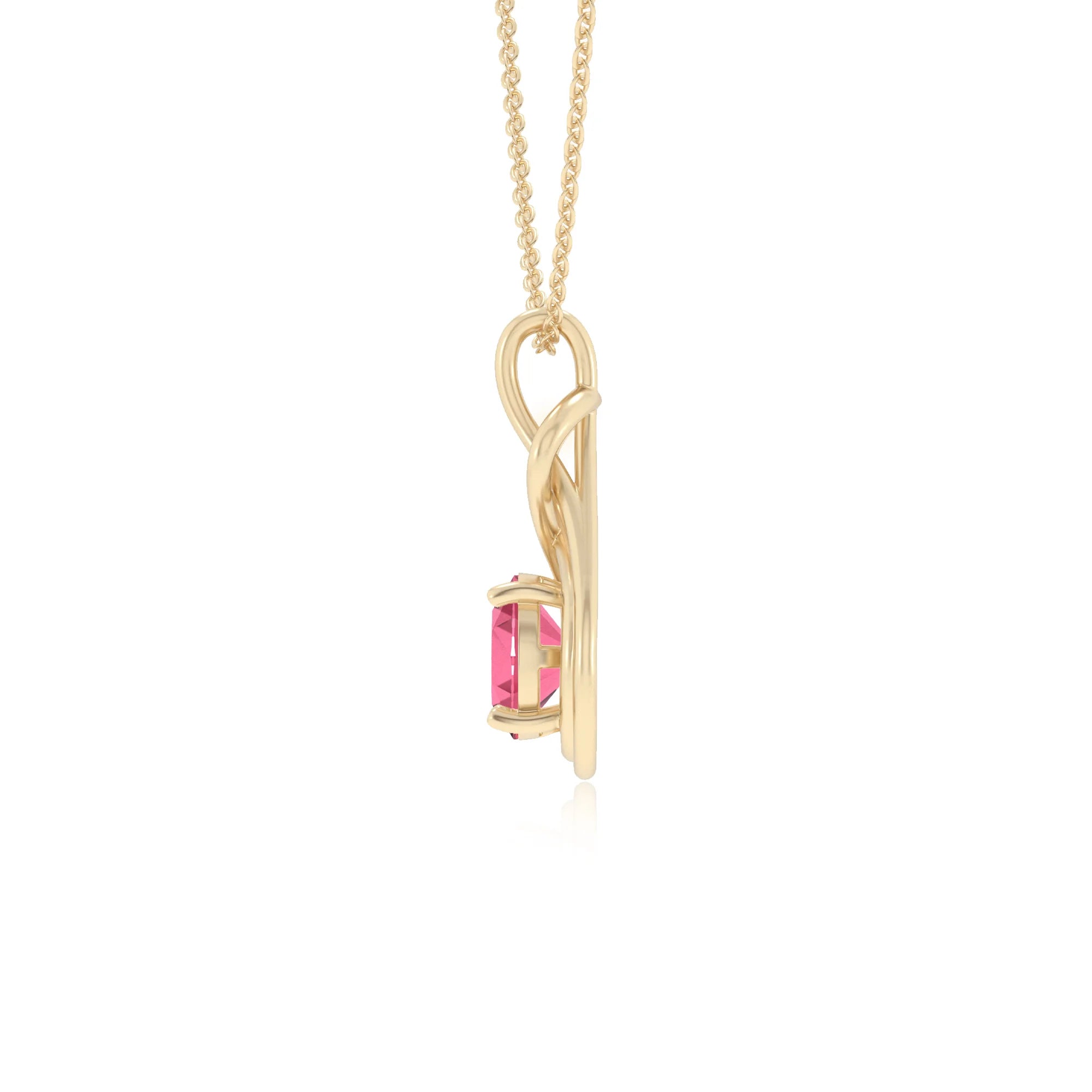 lab grown pink-tourmaline round solitaire necklaces in yellow gold