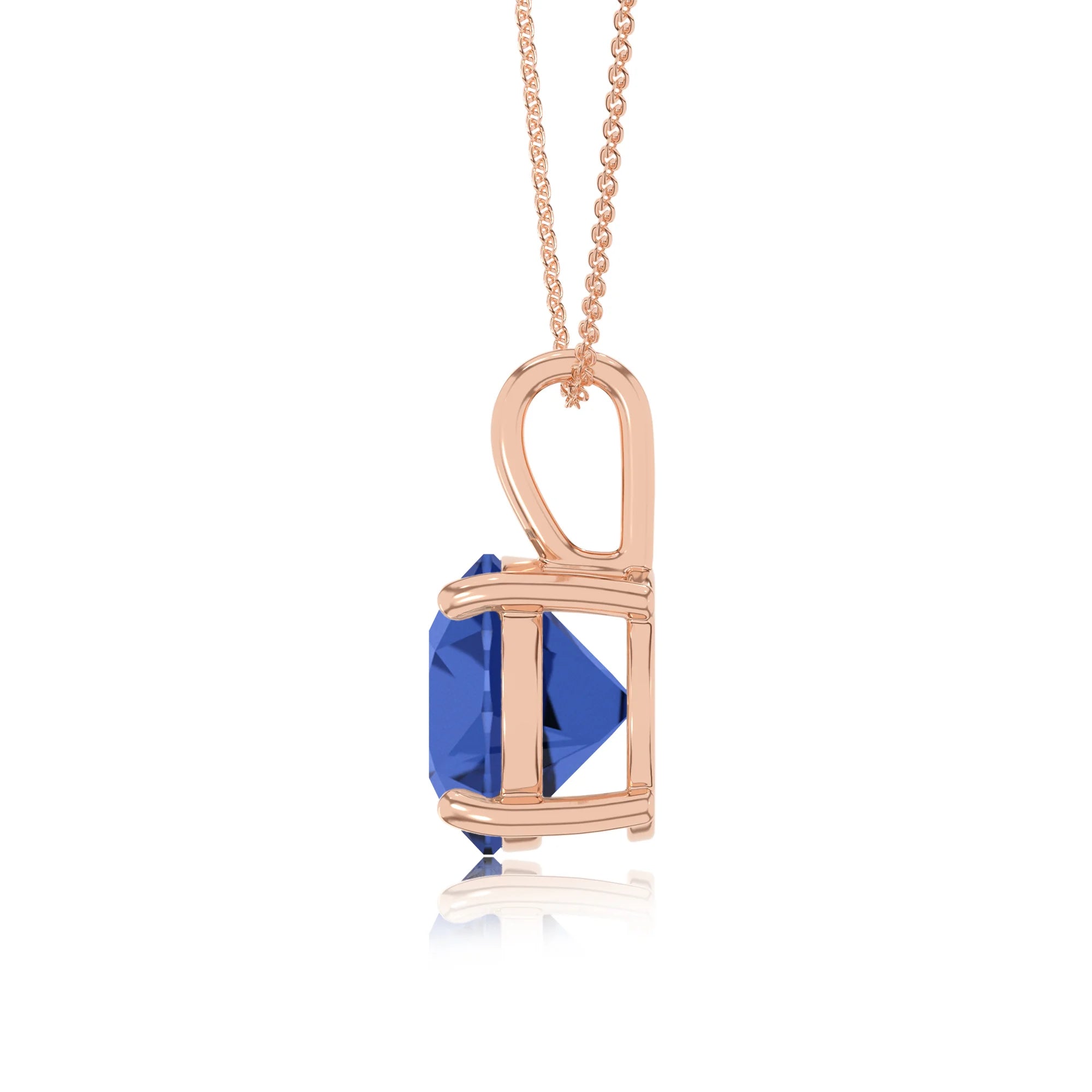 lab grown blue-sapphire round solitaire necklaces in rose gold