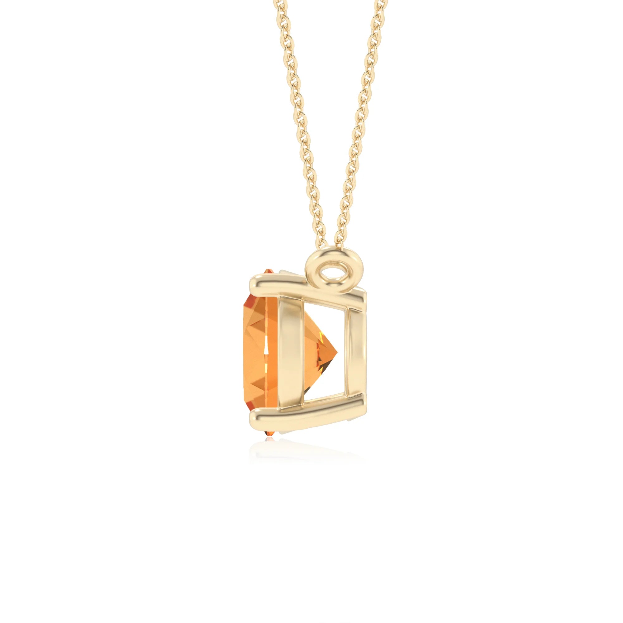 lab grown citrine oval solitaire necklaces in yellow gold