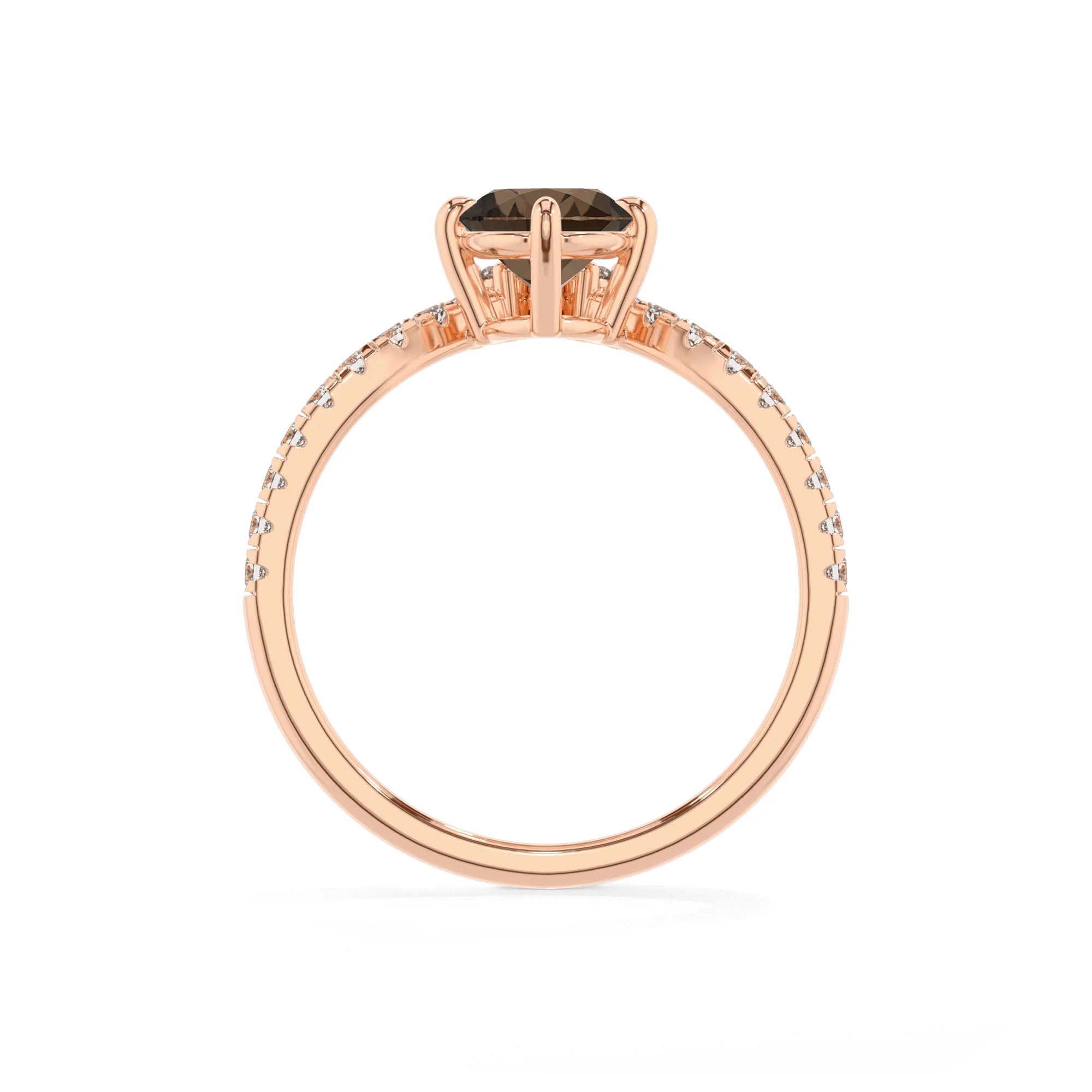 natural smoky-quartz oval solitaire rings in rose gold