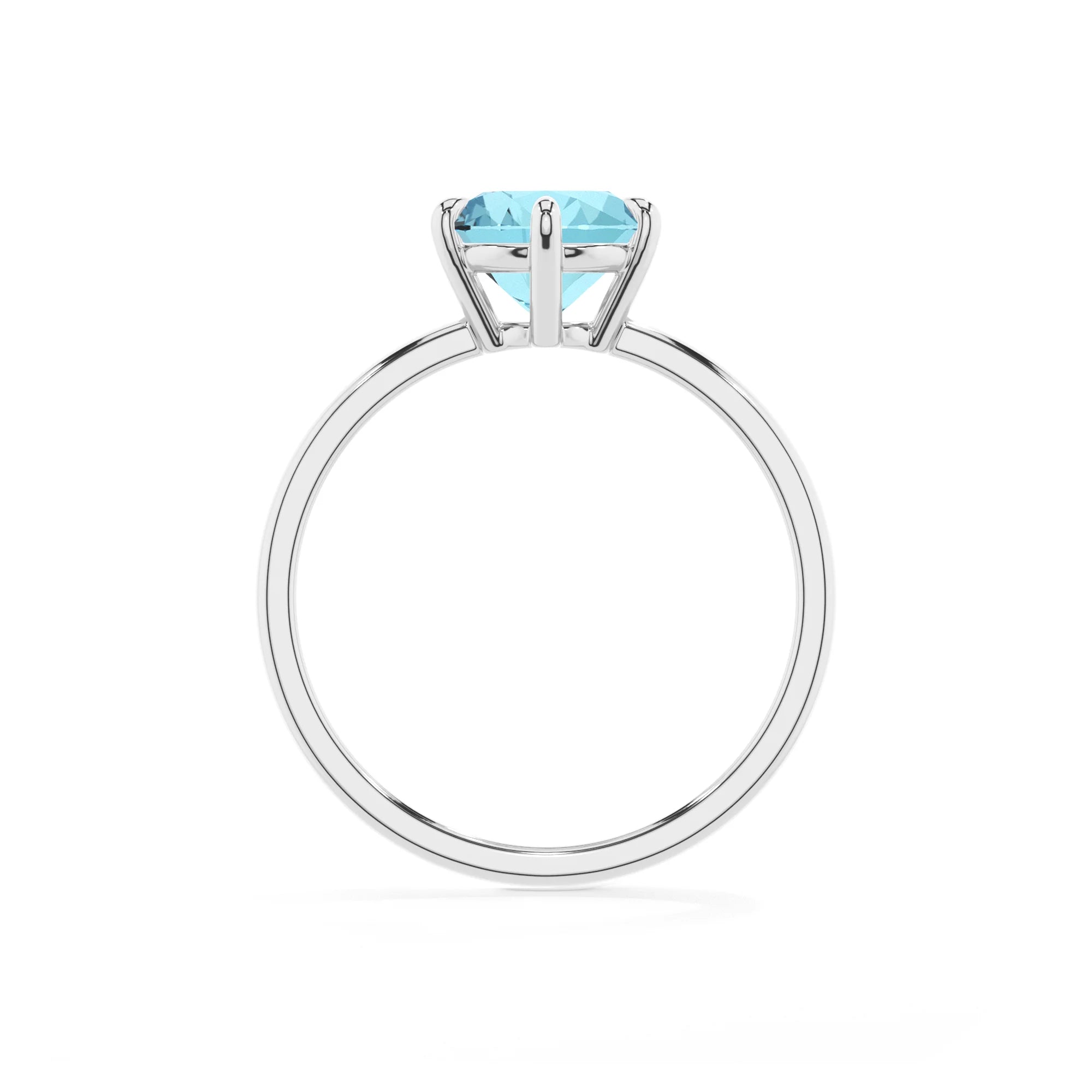 lab grown aquamarine round solitaire rings in sterling silver