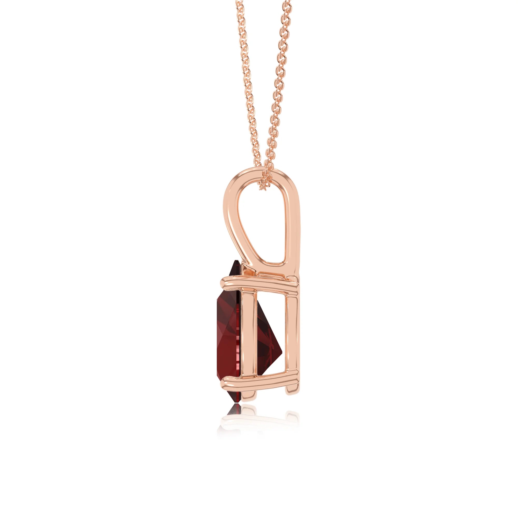 natural garnet pear solitaire necklaces in rose gold