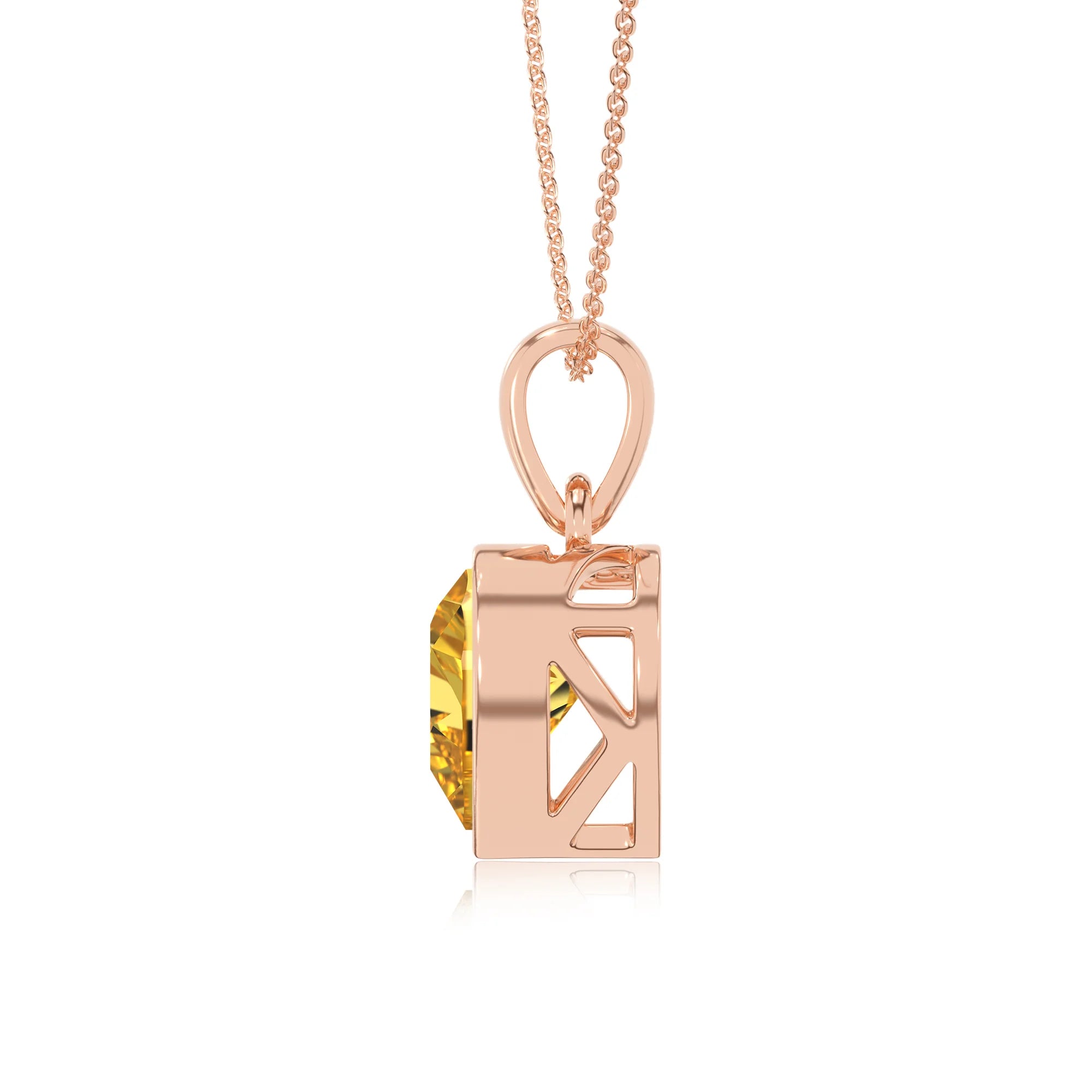 lab grown yellow-sapphire heart solitaire necklaces in rose gold