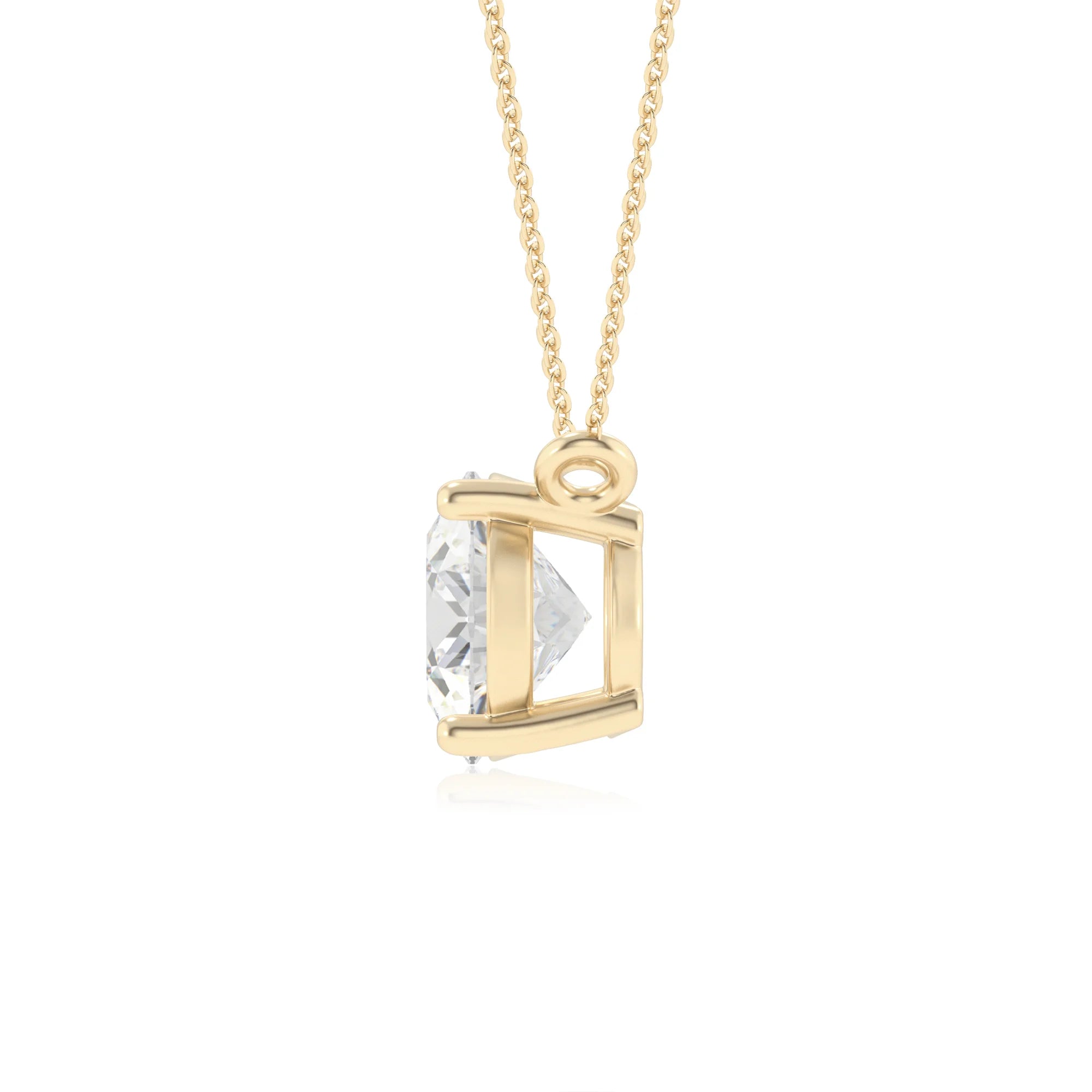 lab grown moissanite oval solitaire necklaces in yellow gold