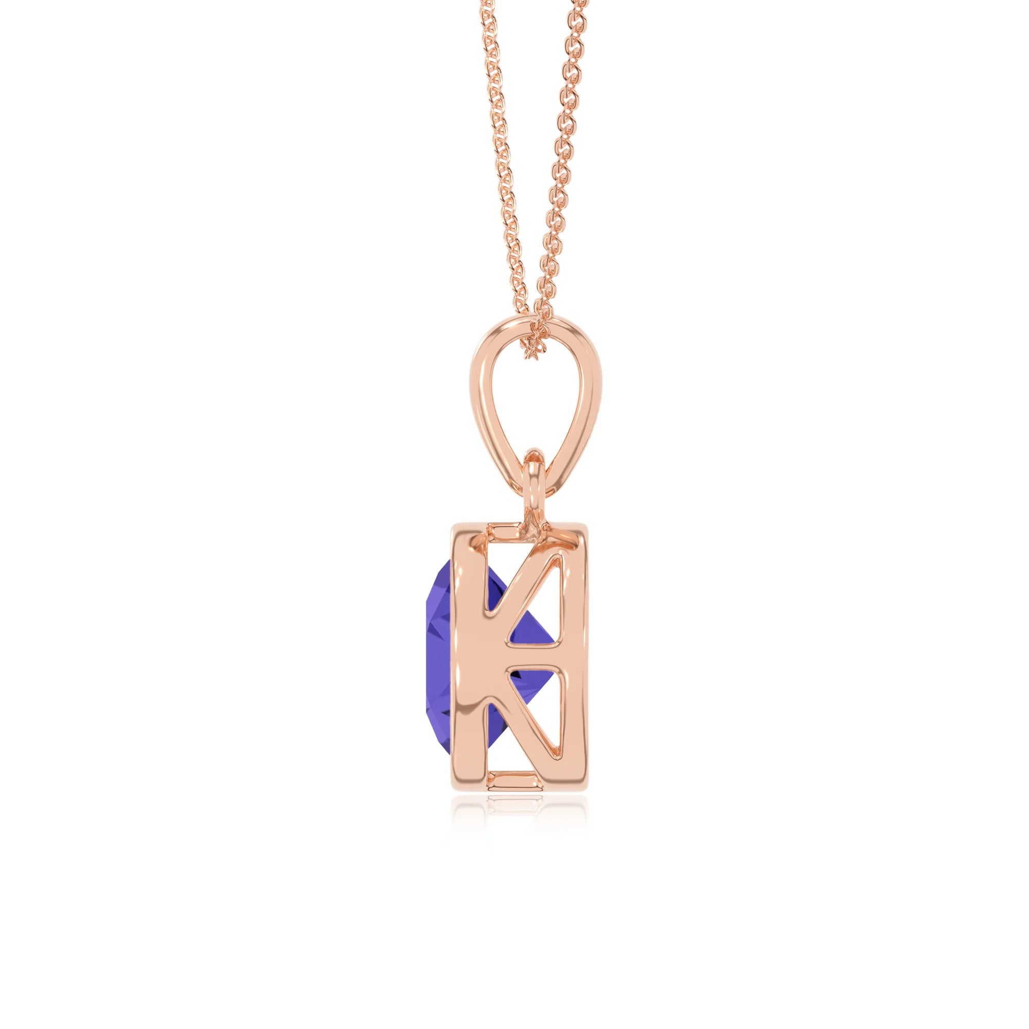 lab grown tanzanite round solitaire necklaces in rose gold